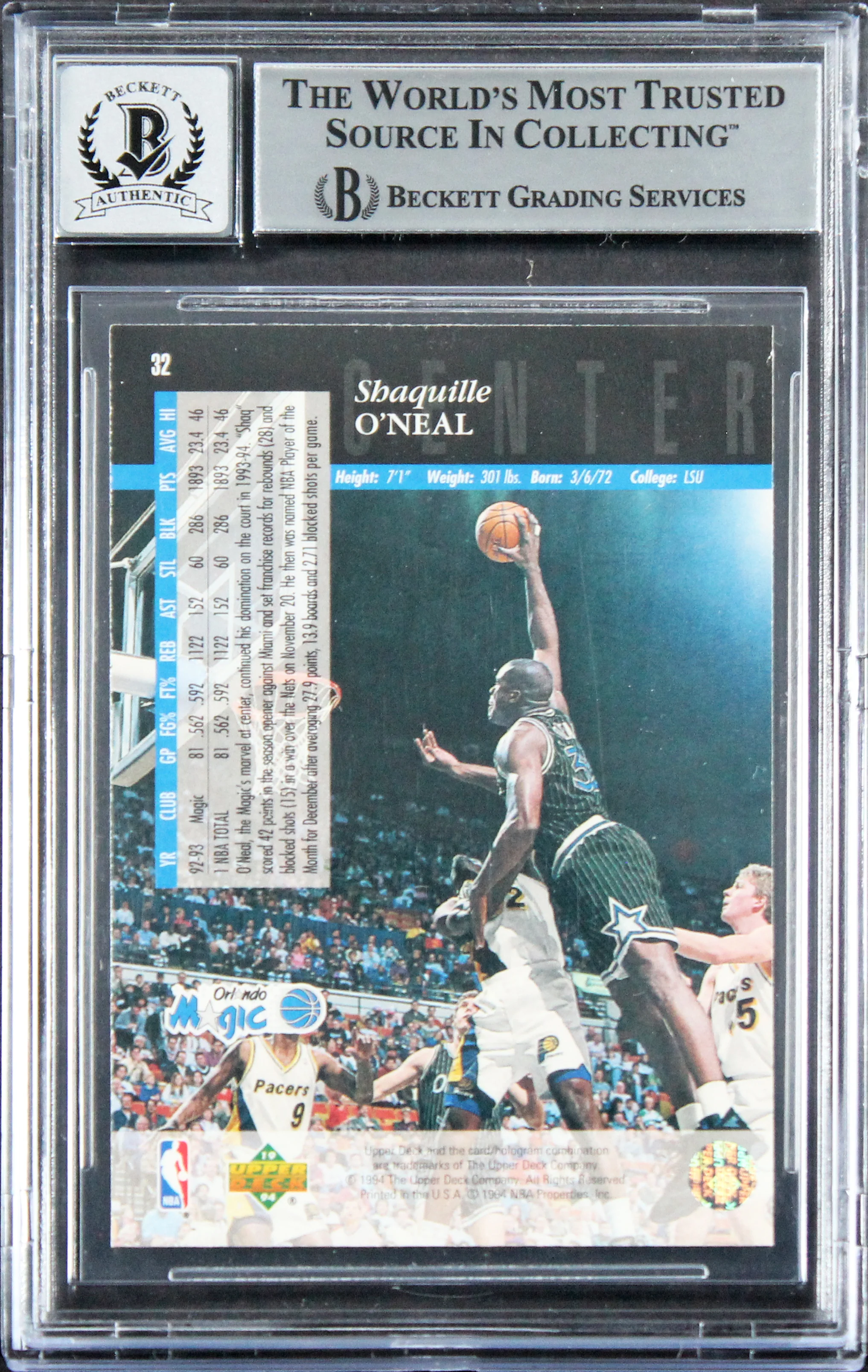 Magic Shaquille O'Neal Signed 1993 Upper Deck SE #32 Card Auto 10! BAS Slabbed - Image 3
