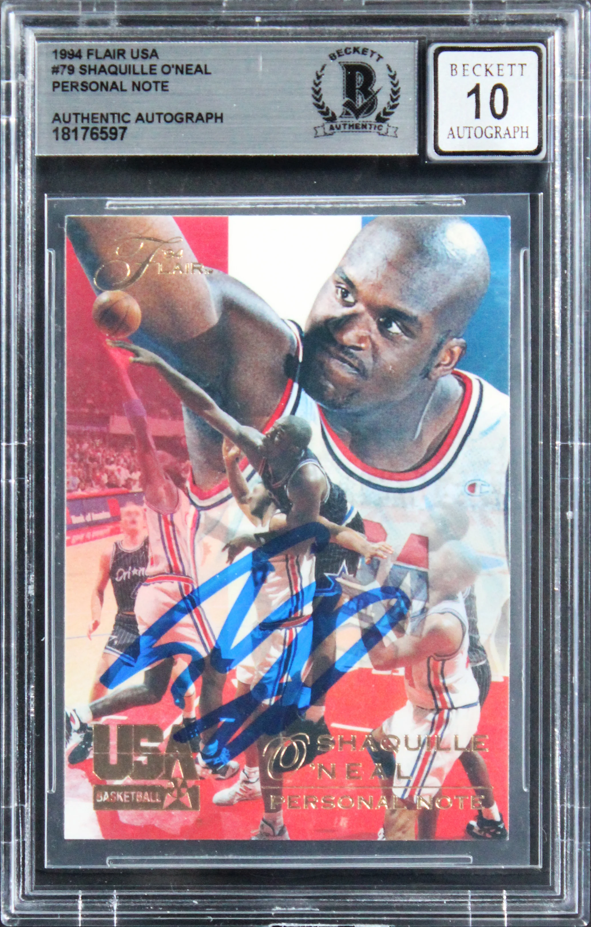Magic Shaquille O'Neal Signed 1994 Flair USA #79 Card Auto 10! BAS Slabbed - Image 2
