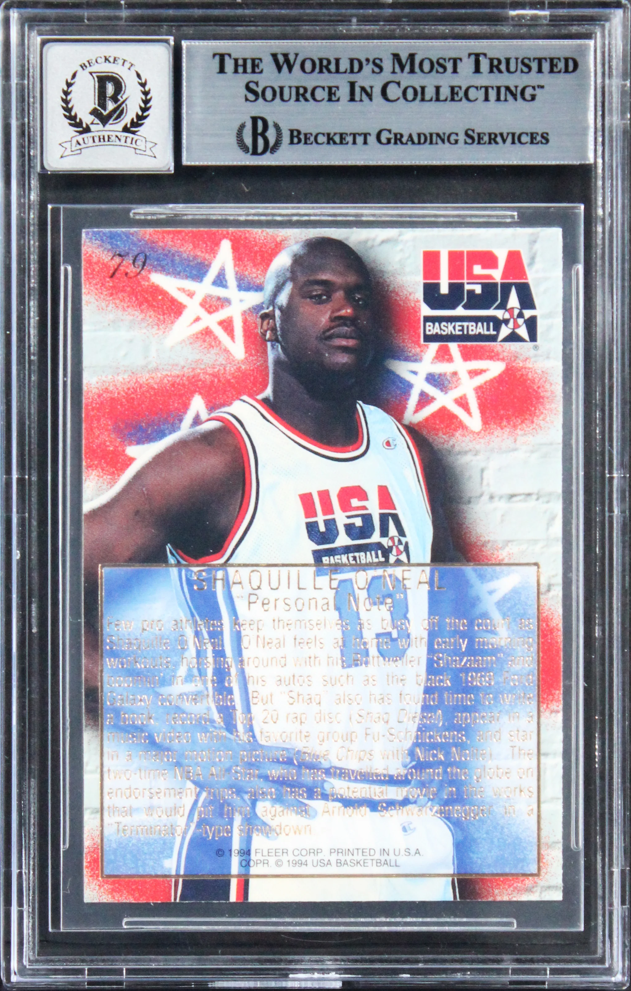 Magic Shaquille O'Neal Signed 1994 Flair USA #79 Card Auto 10! BAS Slabbed - Image 3