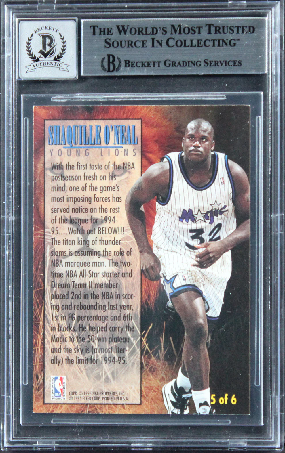 Magic Shaquille O'Neal Signed 1994 Fleer Young Guns #5 Card Auto 10! BAS Slabbed - Image 3