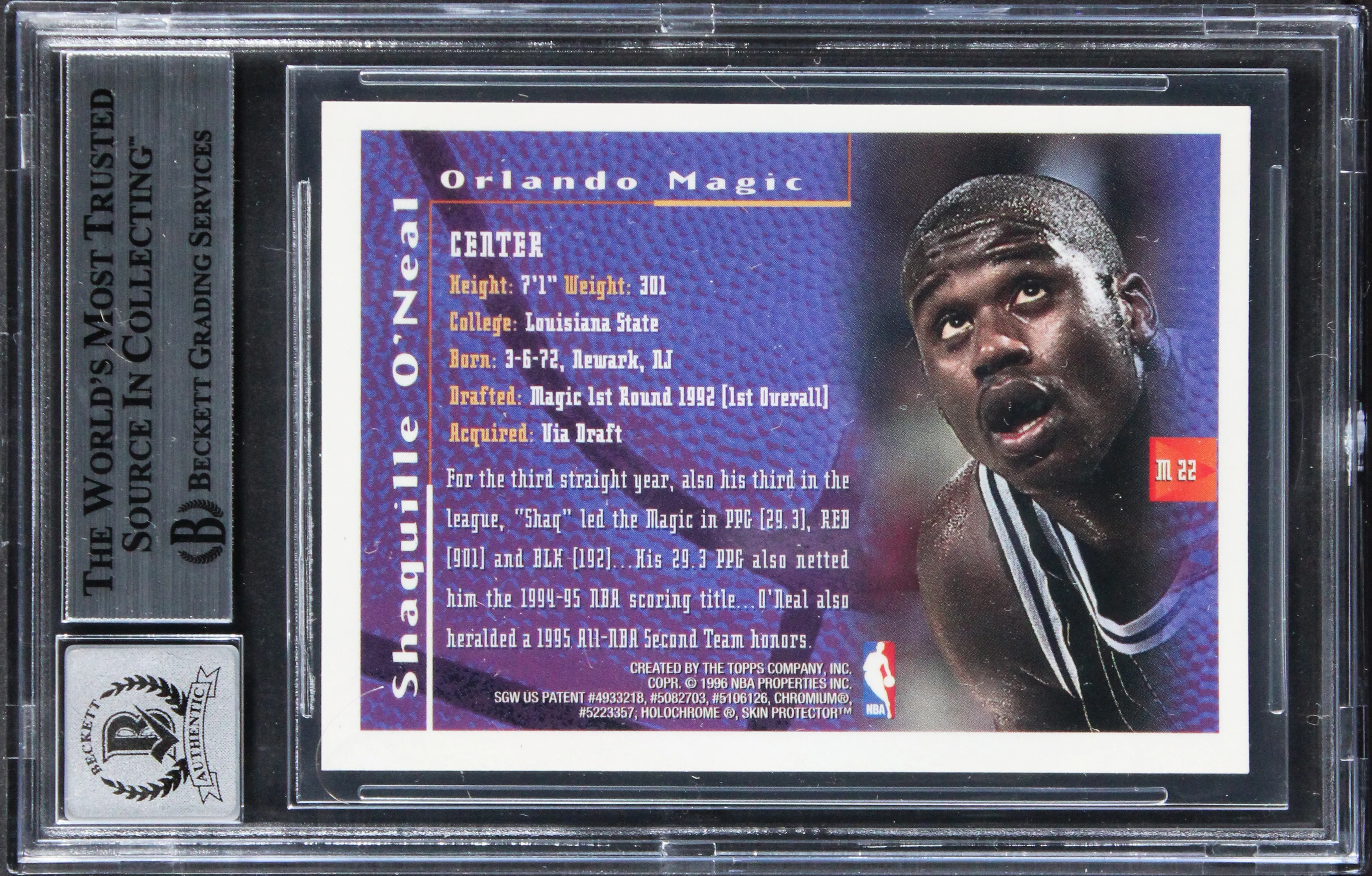 Magic Shaquille O'Neal Signed 1995 Finest Mystery #M22 Card Auto 10! BAS Slabbed - Image 3