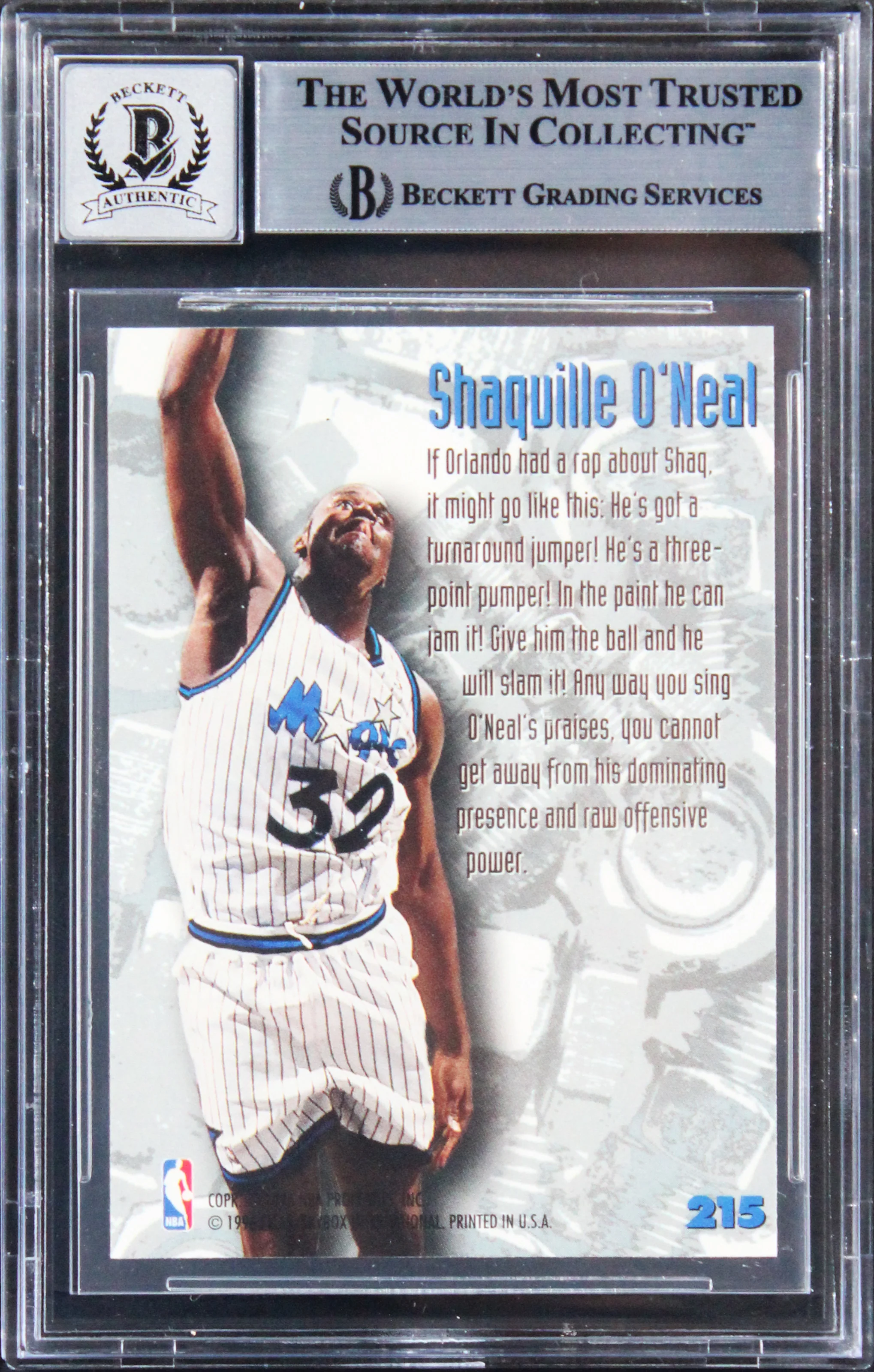 Magic Shaquille O'Neal Signed 1995 Metal #215 Card Auto Graded 10! BAS Slabbed - Image 3