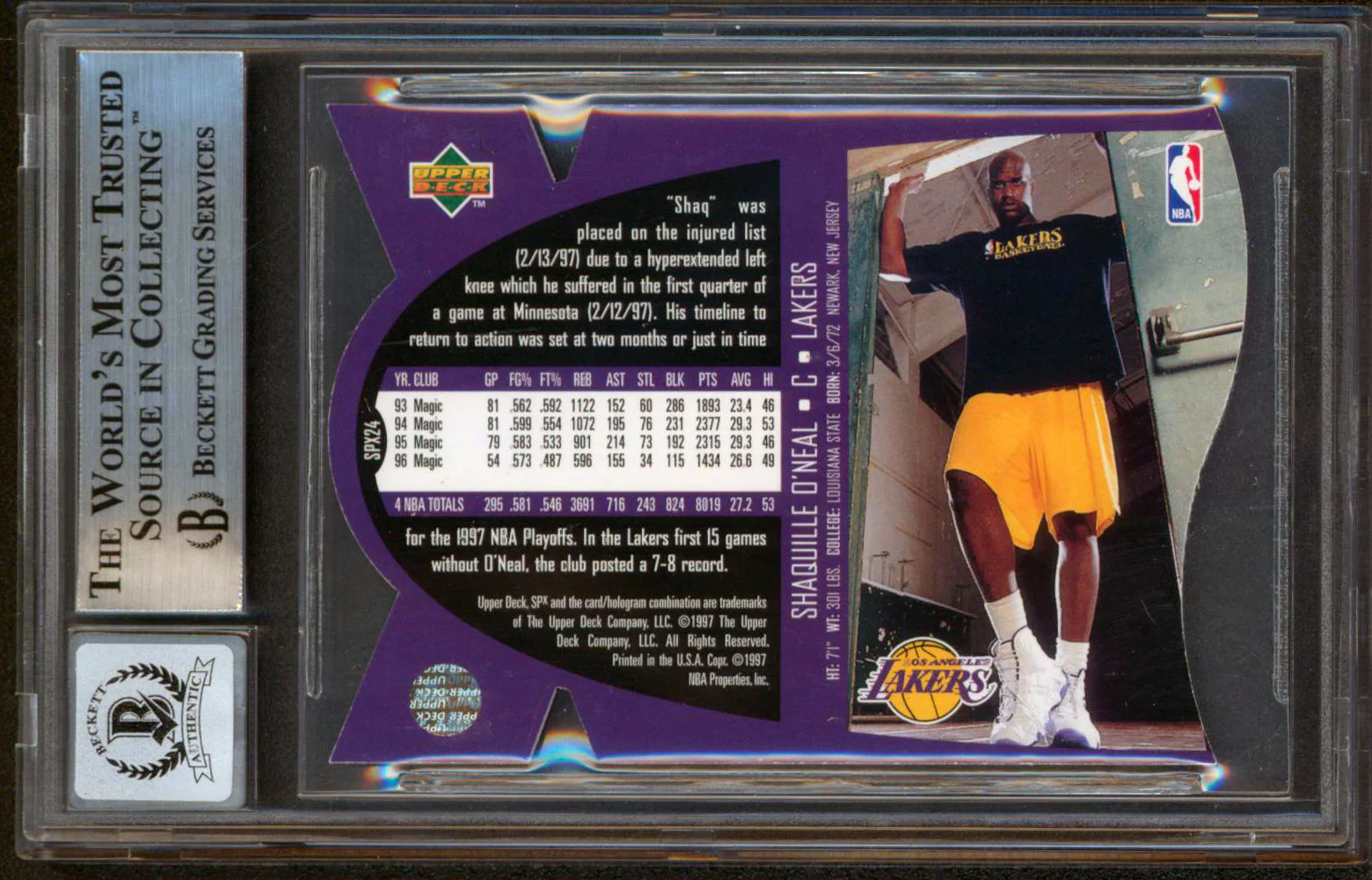 Magic Shaquille O'Neal Signed 1997 SPX #24 Card Auto Graded 10! BAS Slabbed - Image 3