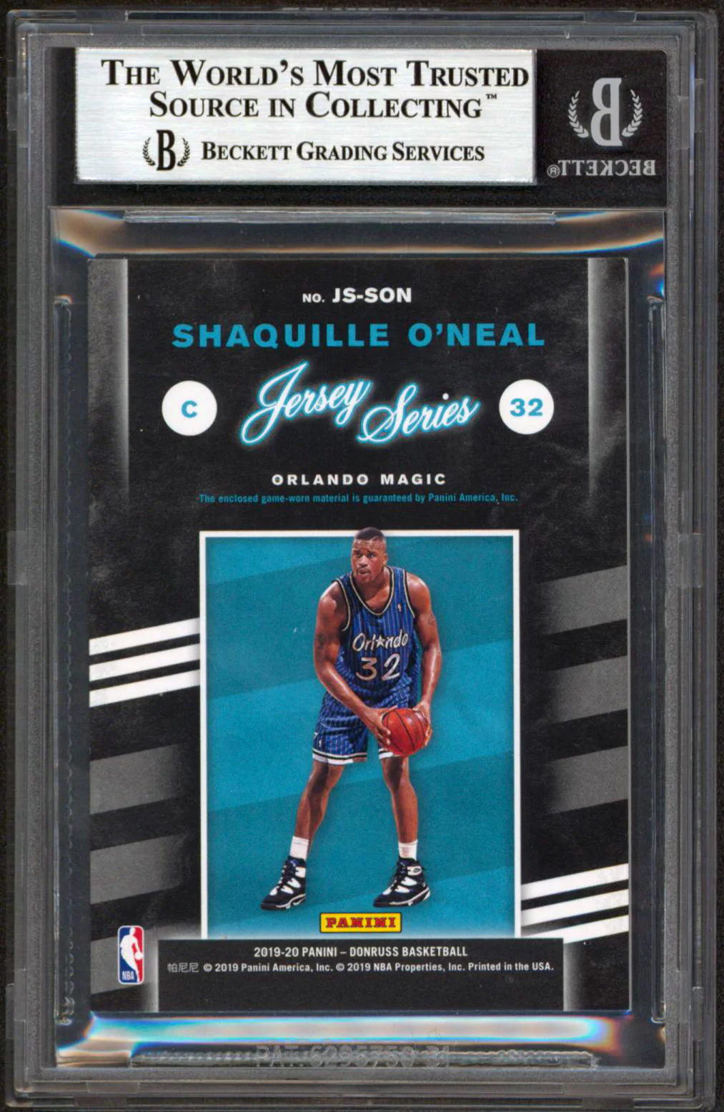 Magic Shaquille O'Neal Signed 2019 Donruss Jersey Series #15 Card BAS Slabbed - Image 3