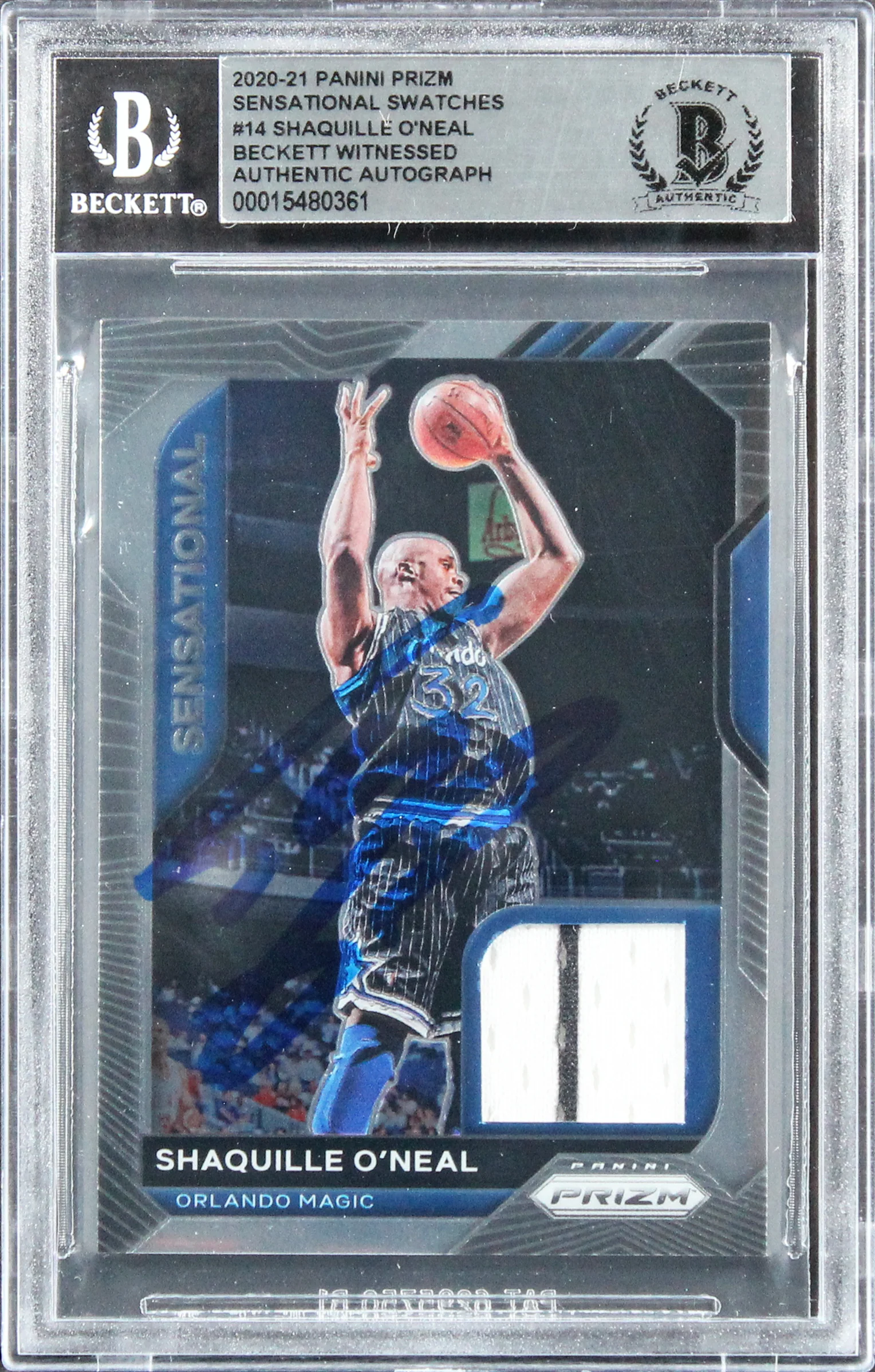 Magic Shaquille O'Neal Signed 2020 Panini Prizm Swatches #14 Card BAS Slabbed 1 - Image 2