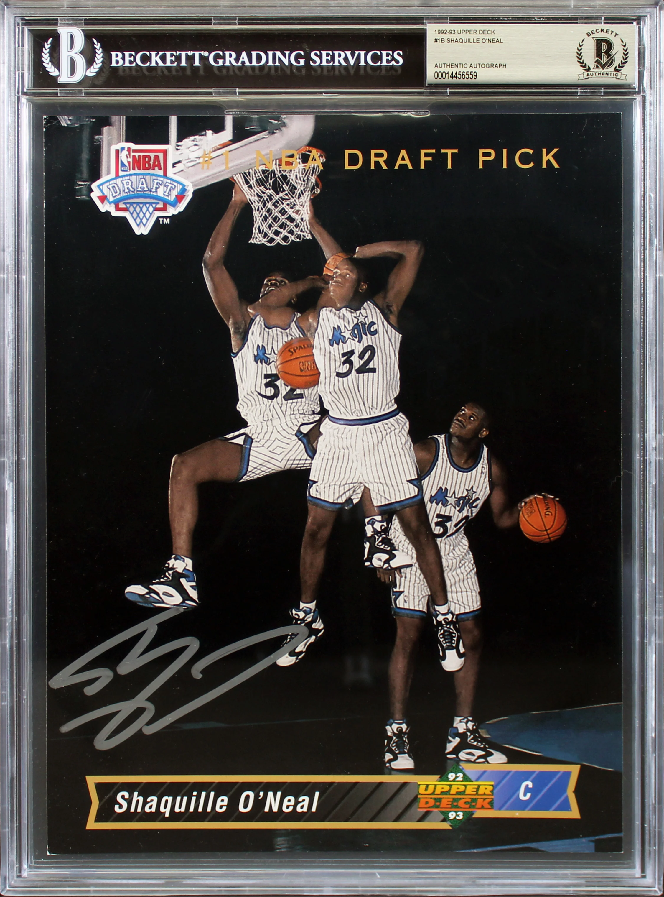 Magic Shaquille O'Neal Signed 8.25x10.75 1992 Upper Deck #1B RC Card BAS Slabbed - Image 2