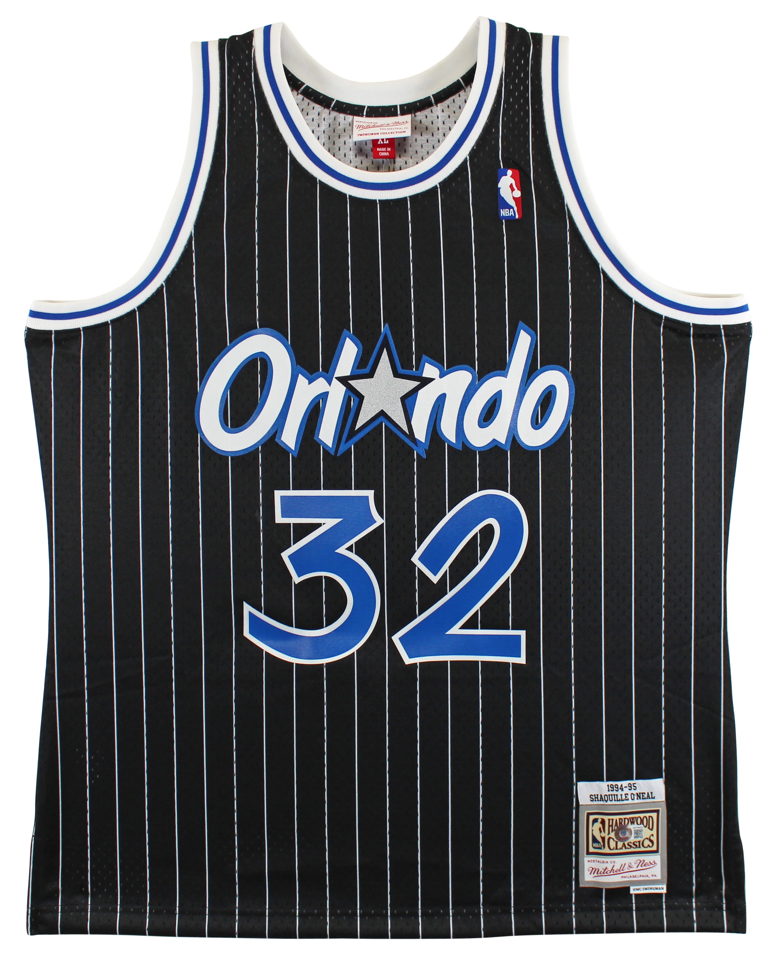 Magic Shaquille O'Neal Signed Black M&N 1994-95 HWC Swingman Jersey BAS Witness - Image 4