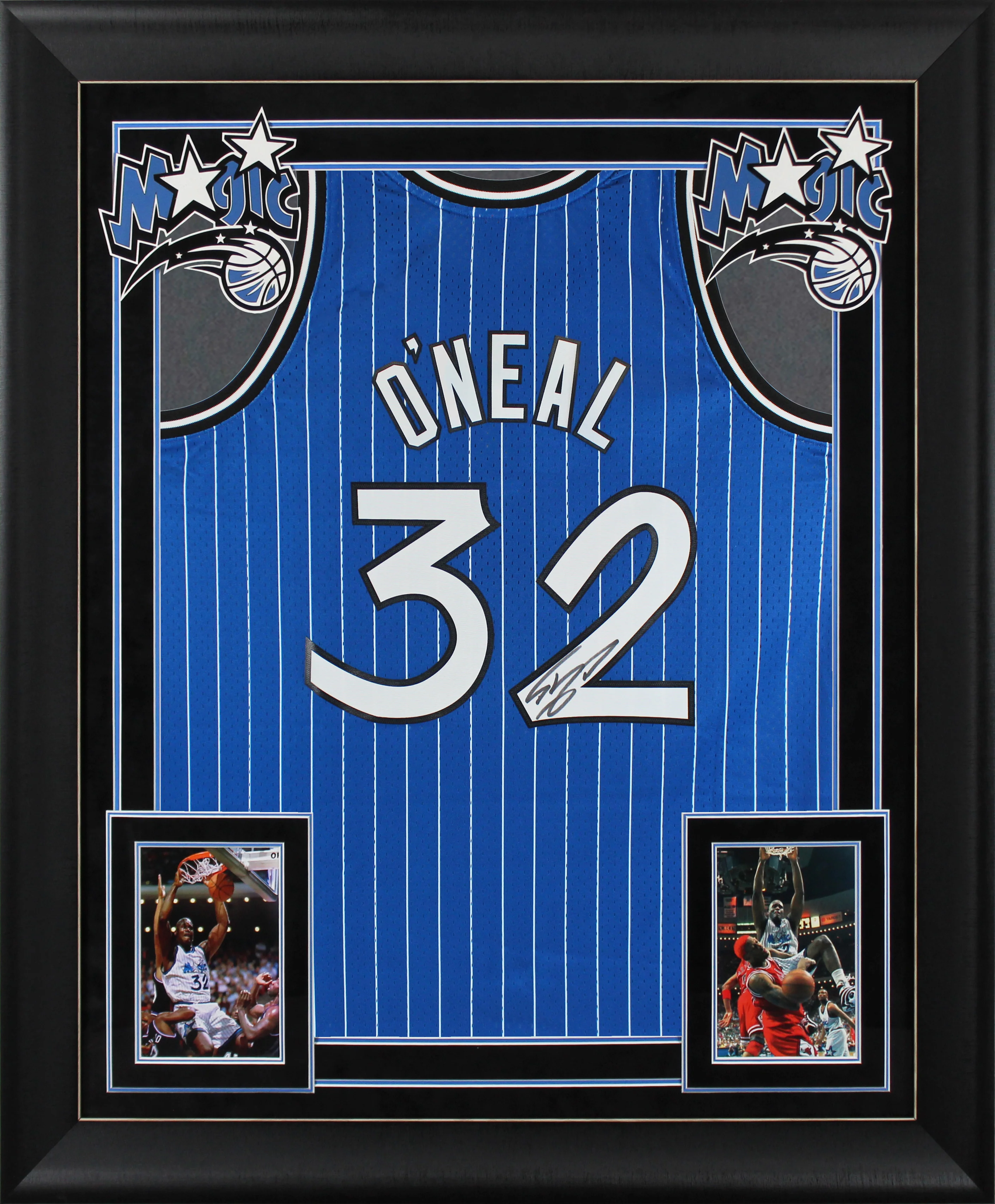 Magic Shaquille O'Neal Signed Blue M&N 1994-95 HWC Swingman Framed Jersey BAS W - Image 2