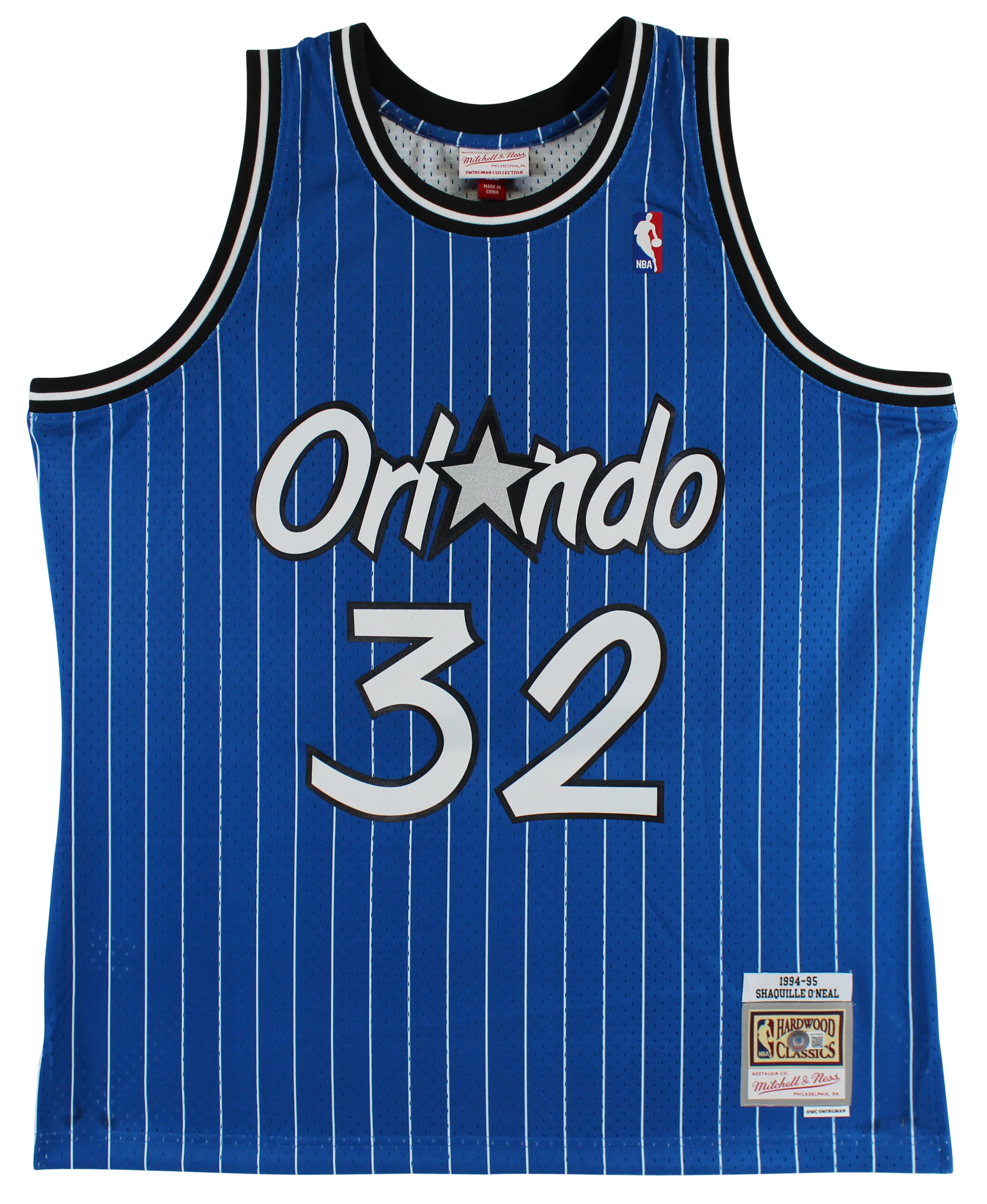Magic Shaquille O'Neal Signed Blue M&N 1994-95 HWC Swingman Jersey BAS Witnessed - Image 4