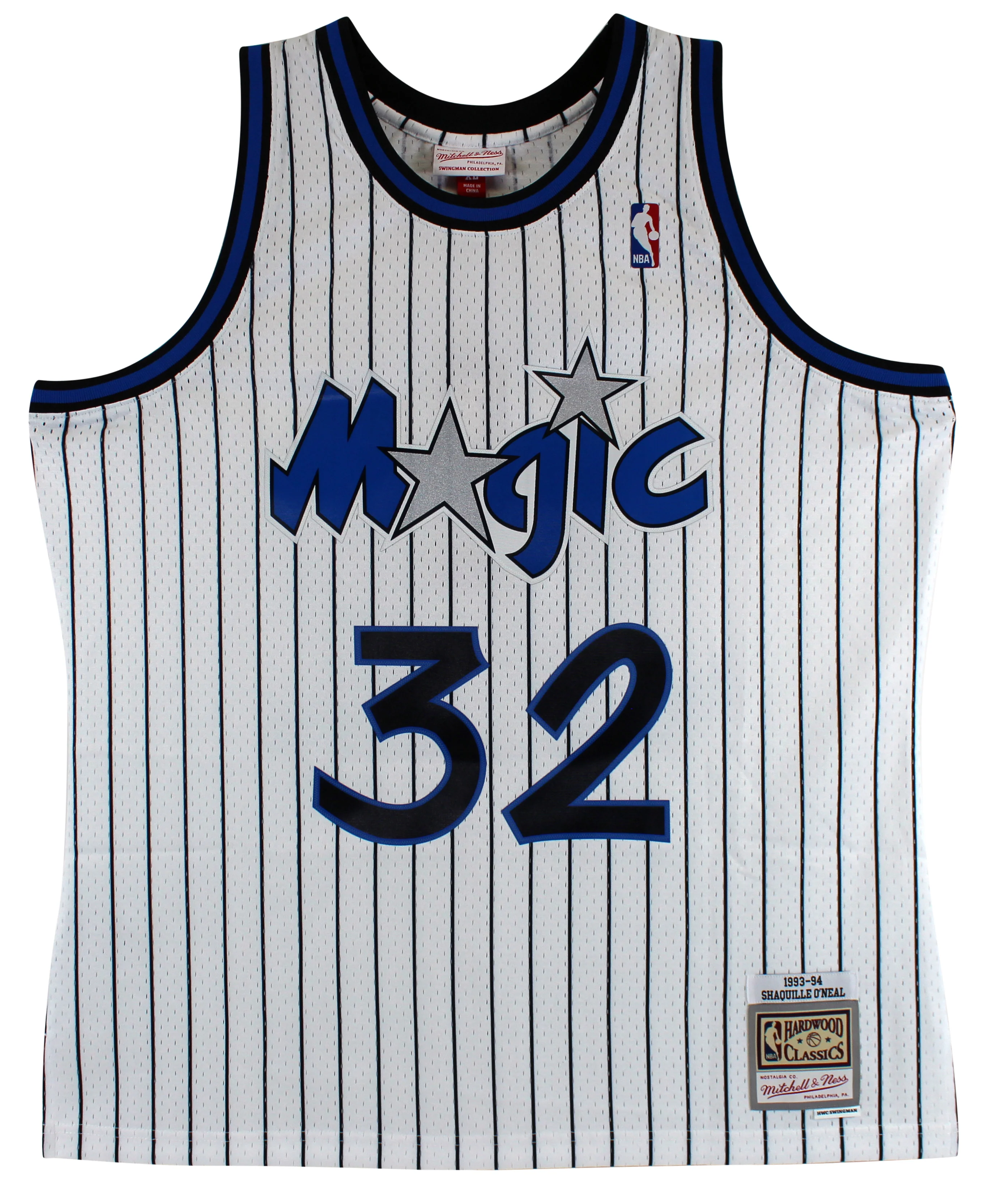 Magic Shaquille O'Neal Signed White M&N 1993-94 HWC Swingman Jersey BAS Witness - Image 4