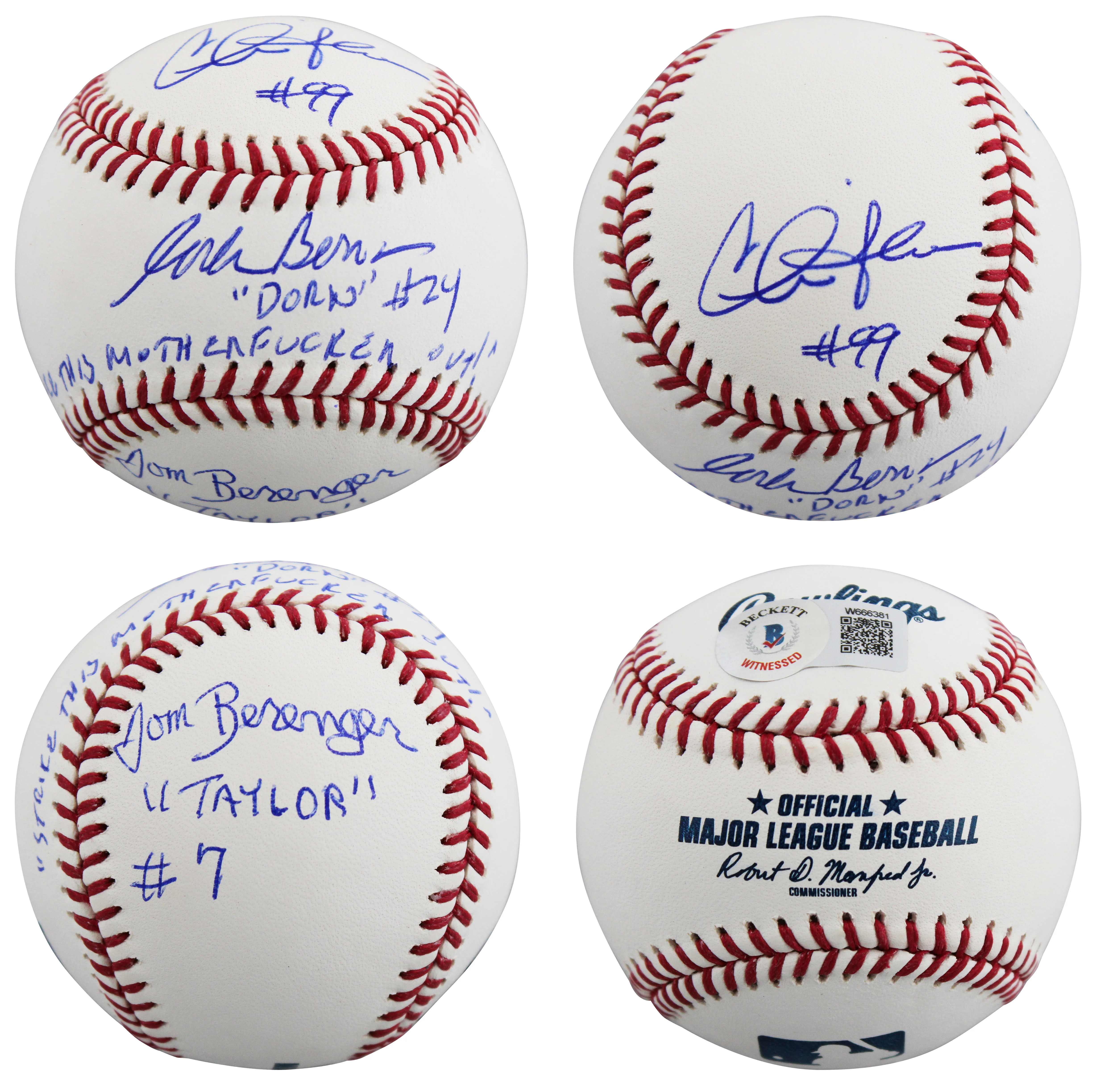 Major League (3) Sheen, Berenger & Bernsen w/ Insc Signed Oml Baseball BAS Wit 2 - Image 2