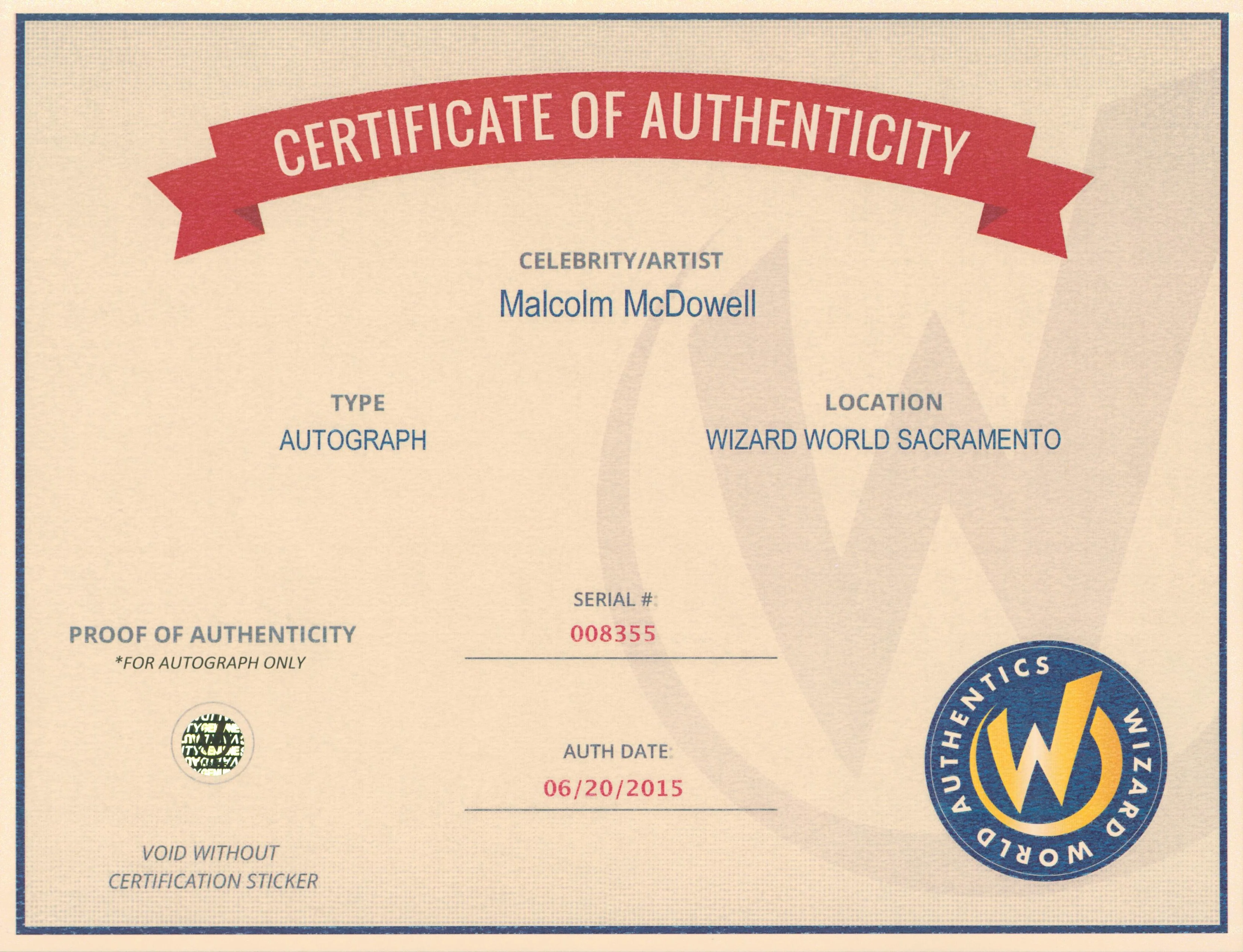 Malcolm McDowell Heroes Authentic Signed 8x10 Photo Autographed Wizard World 1 - Image 3
