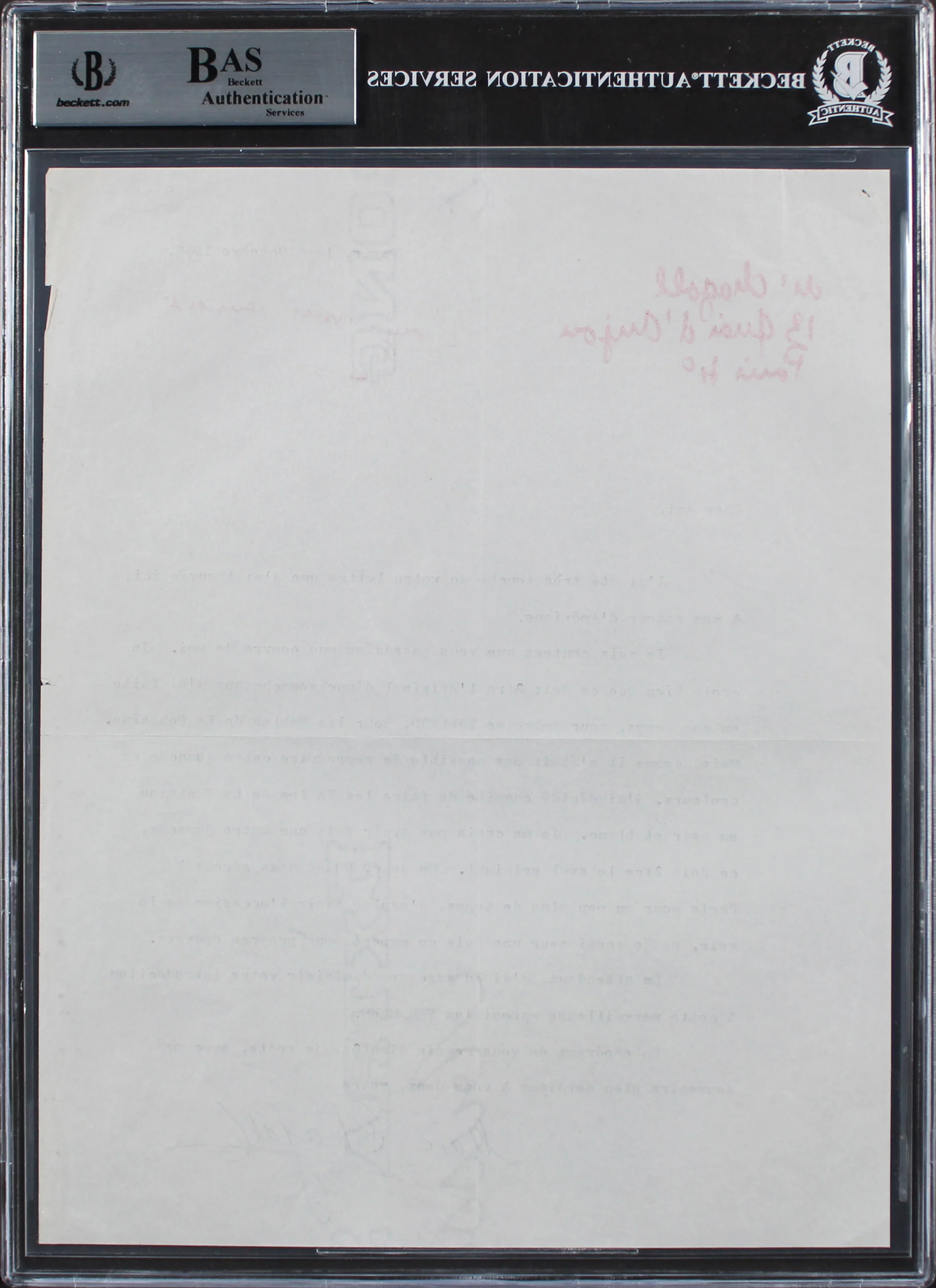 Marc Chagall Authentic Signed 8.25x10.5 1966 Typed Letter BAS Slabbed - Image 3
