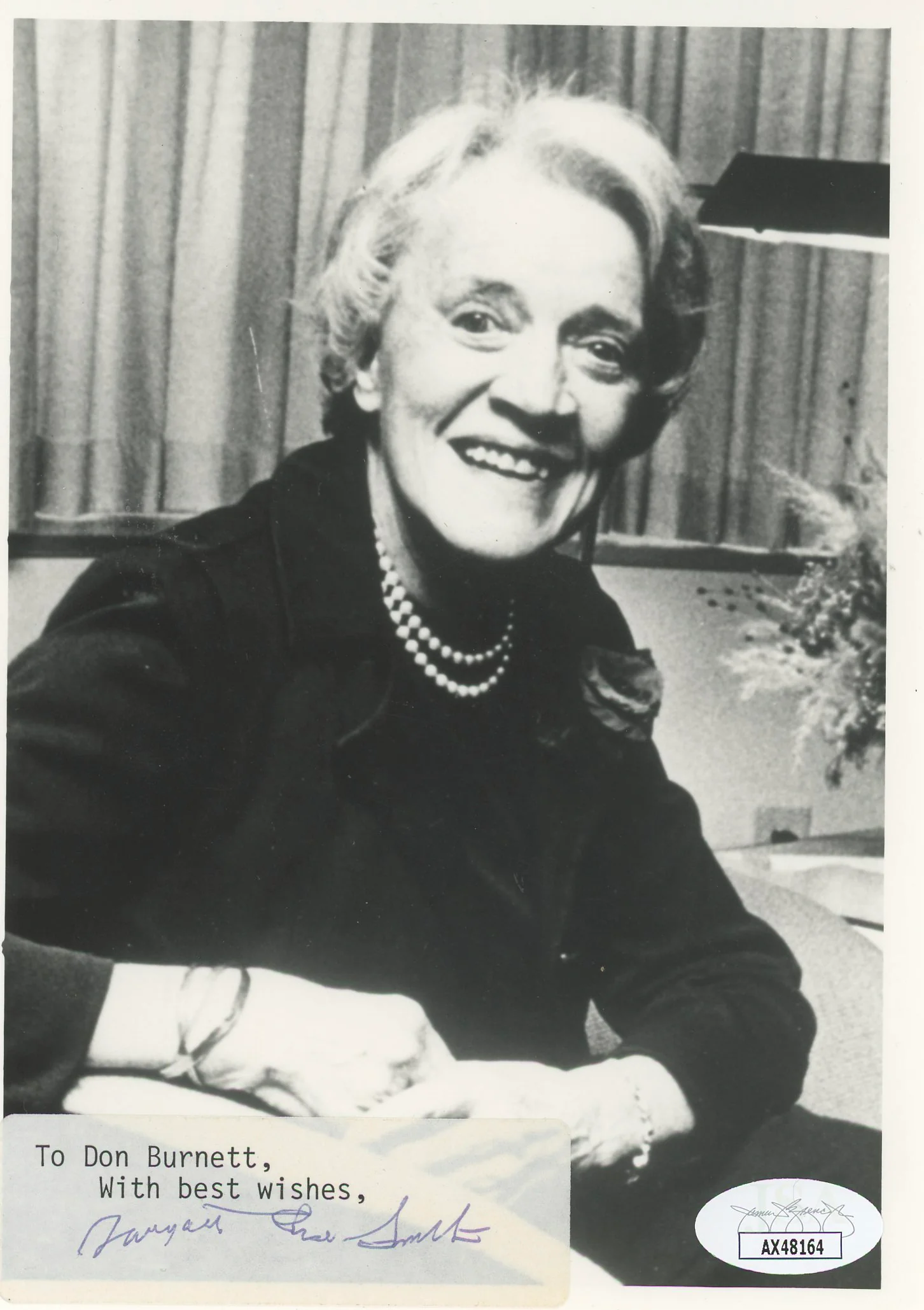 Margaret Chase Smith Former U.S. Senator Signed 5x7 Photo JSA #AX48164 - Image 2