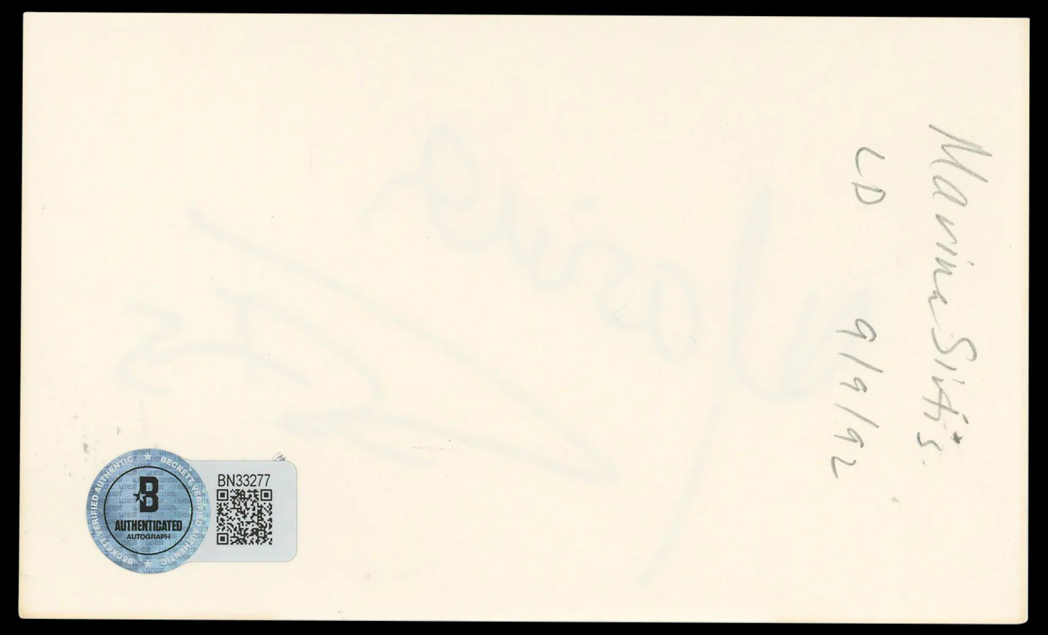 Marina Sirtis Star Trek: The Next Generation Signed 3x5 Index Card BAS #BN33277 - Image 3