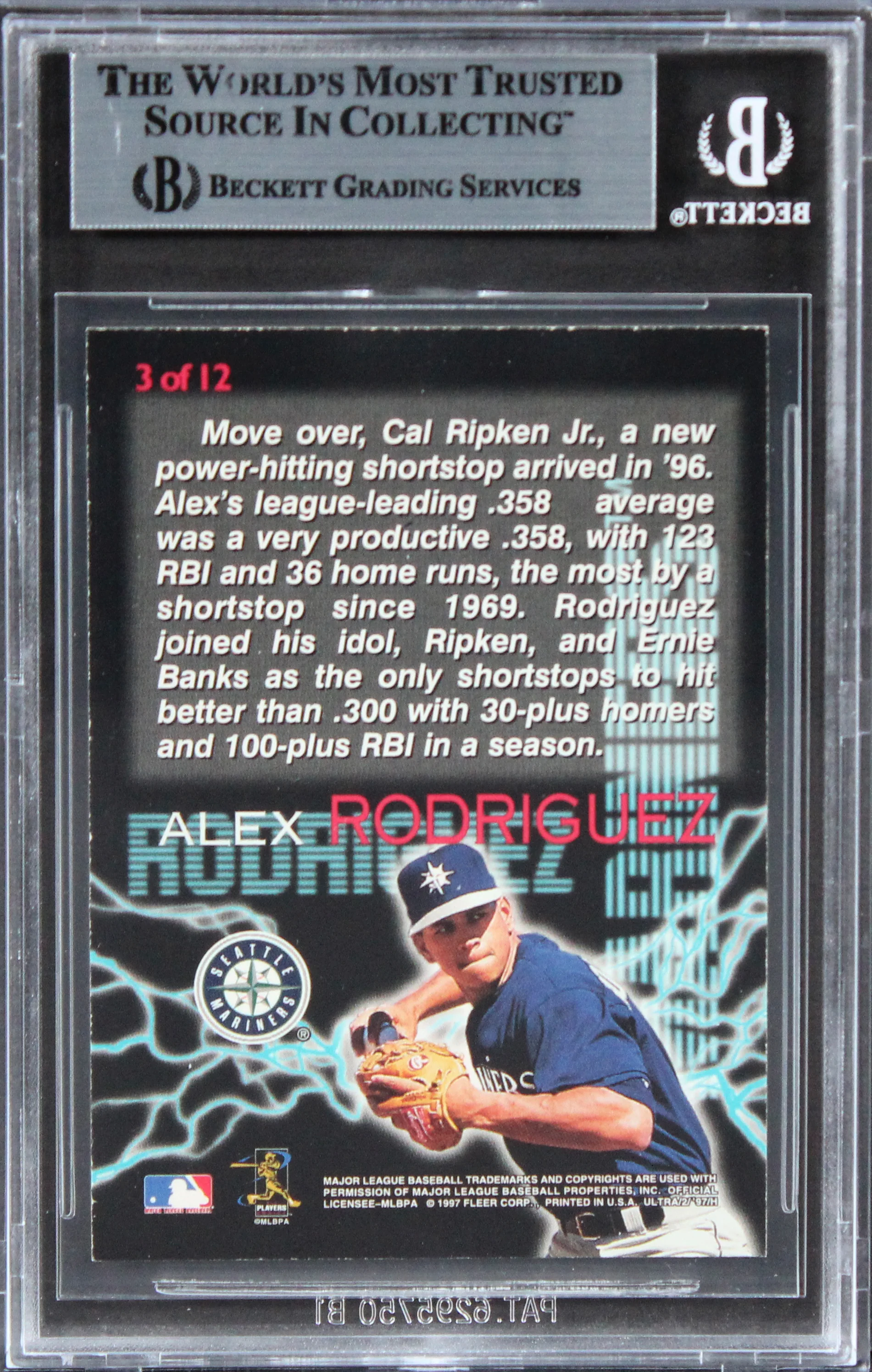 Mariners Alex Rodriguez Authentic Signed 1997 Ultra Power Plus #B3 Card BAS Slab - Image 3