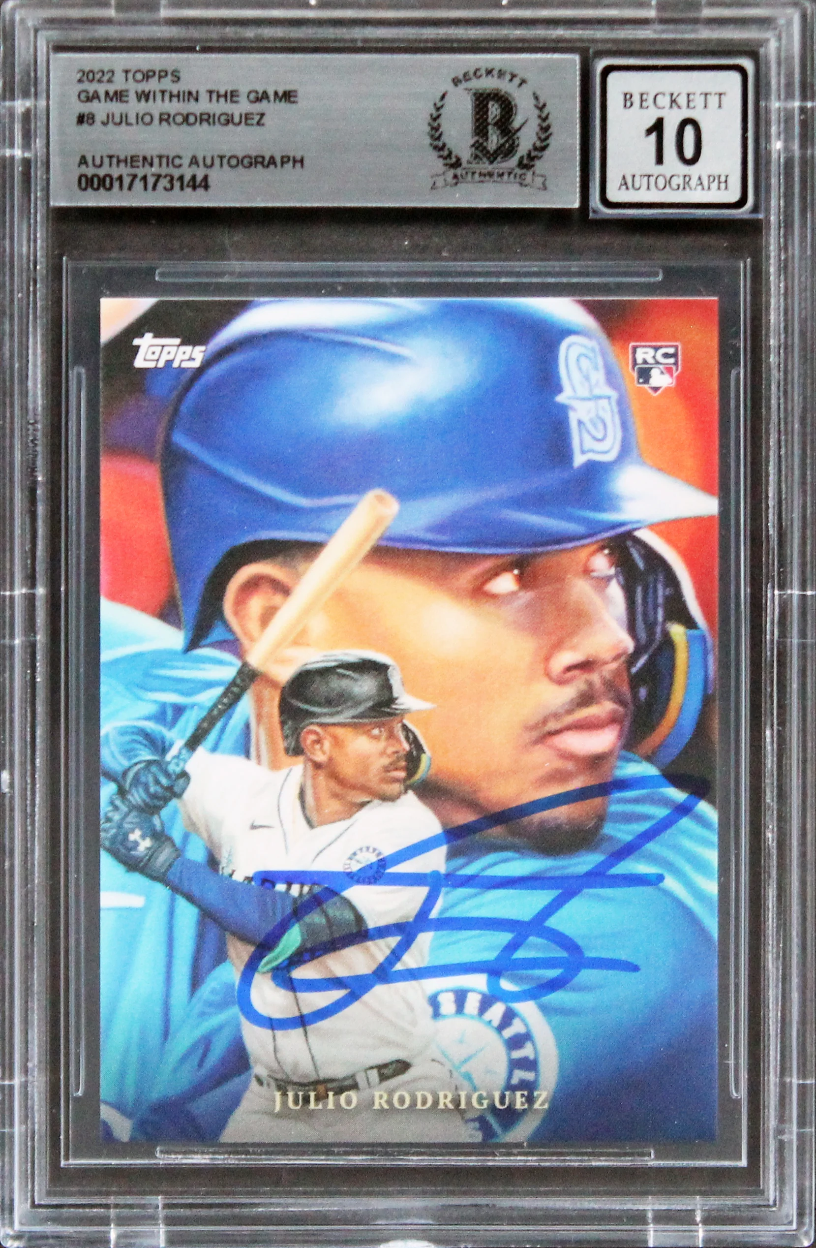 Mariners Julio Rodriguez Signed 2022 Topps GWTG #8 Rookie Card Auto 10! BAS Slab - Image 2