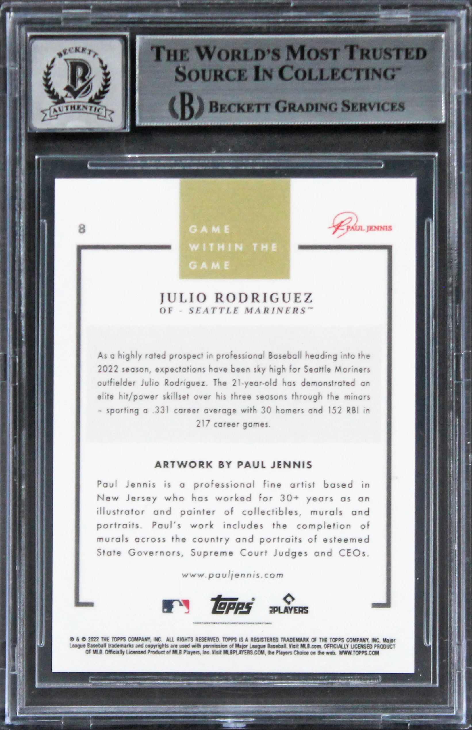 Mariners Julio Rodriguez Signed 2022 Topps GWTG #8 Rookie Card Auto 10! BAS Slab - Image 3