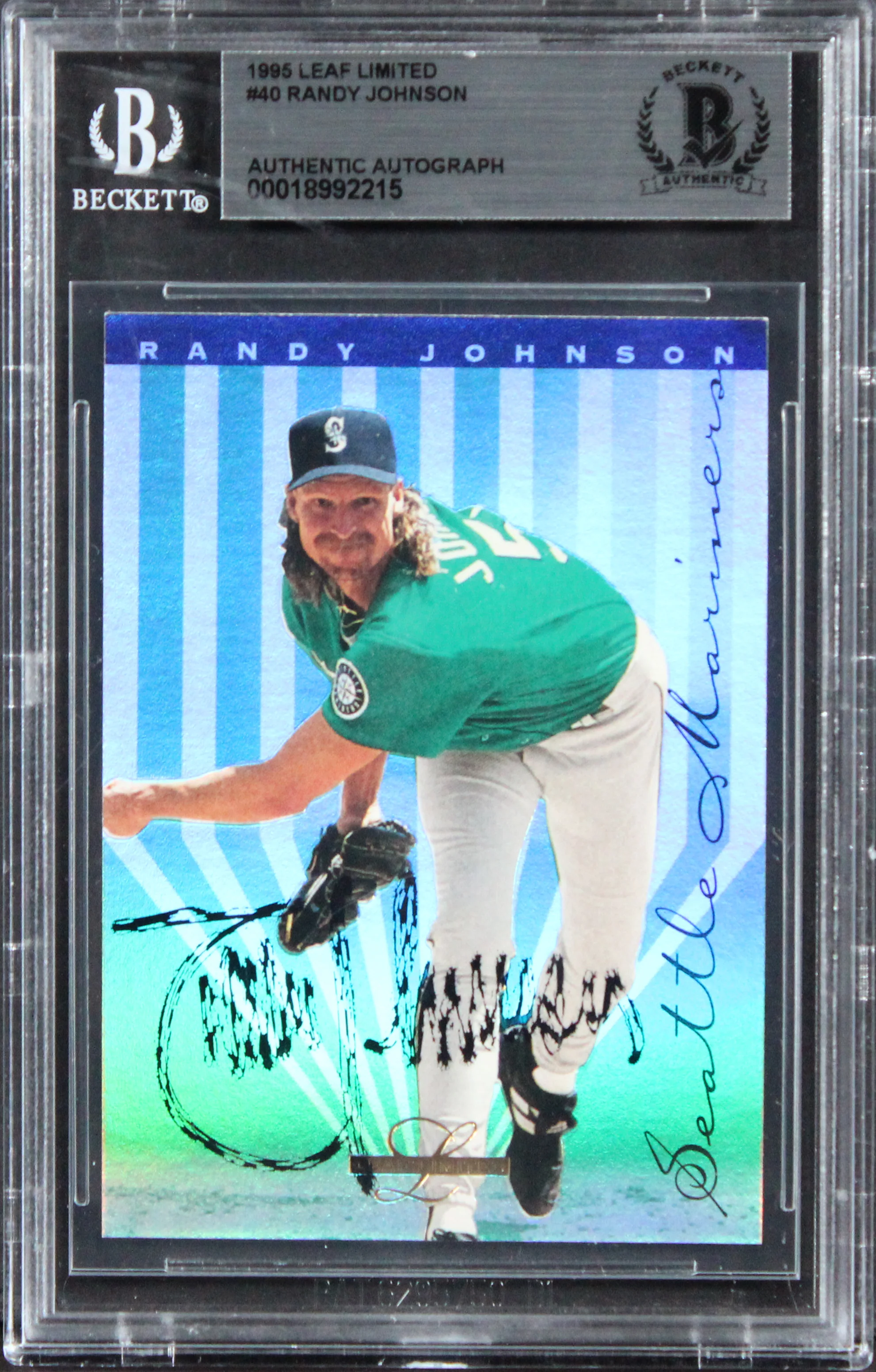Mariners Randy Johnson Authentic Signed 1995 Leaf Limited #40 Card BAS Slabbed - Image 2