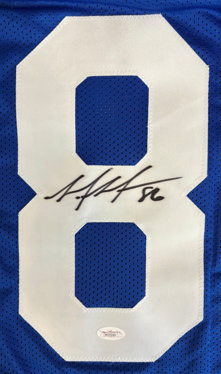 Mario Manningham New York Signed Blue Football Jersey JSA Hologram - Image 2