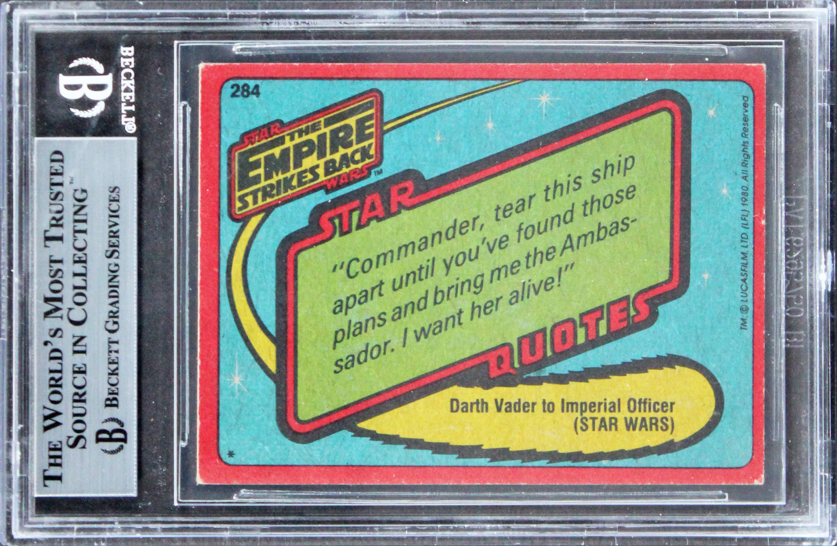 Mark Hamill & Denny Delk Signed 1980 Star Wars ESB #284 Too-Onebee Card BAS Slab - Image 3