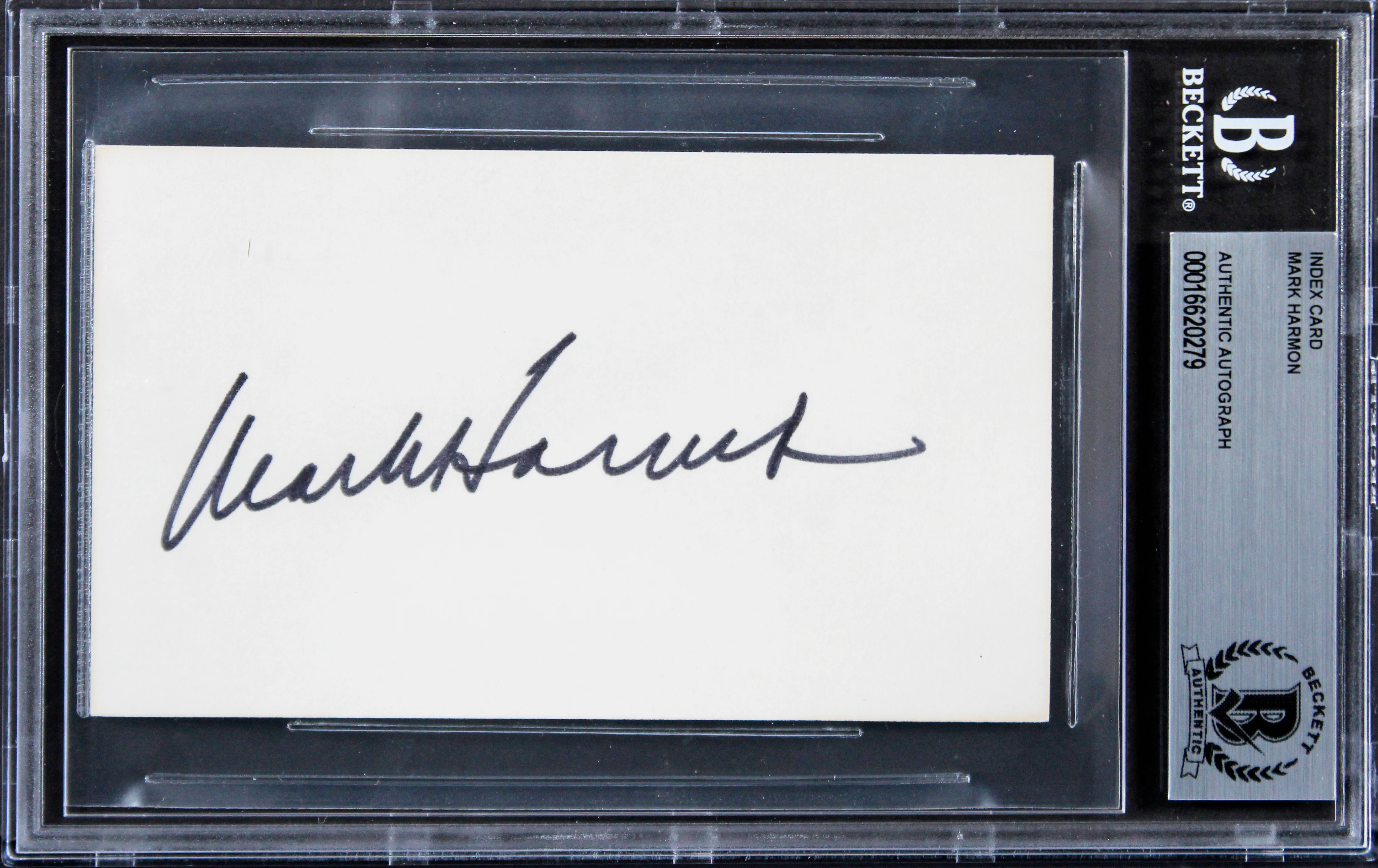 Mark Harmon NCIS Authentic Signed 3x5 Index Card w/ Black Signature BAS Slabbed