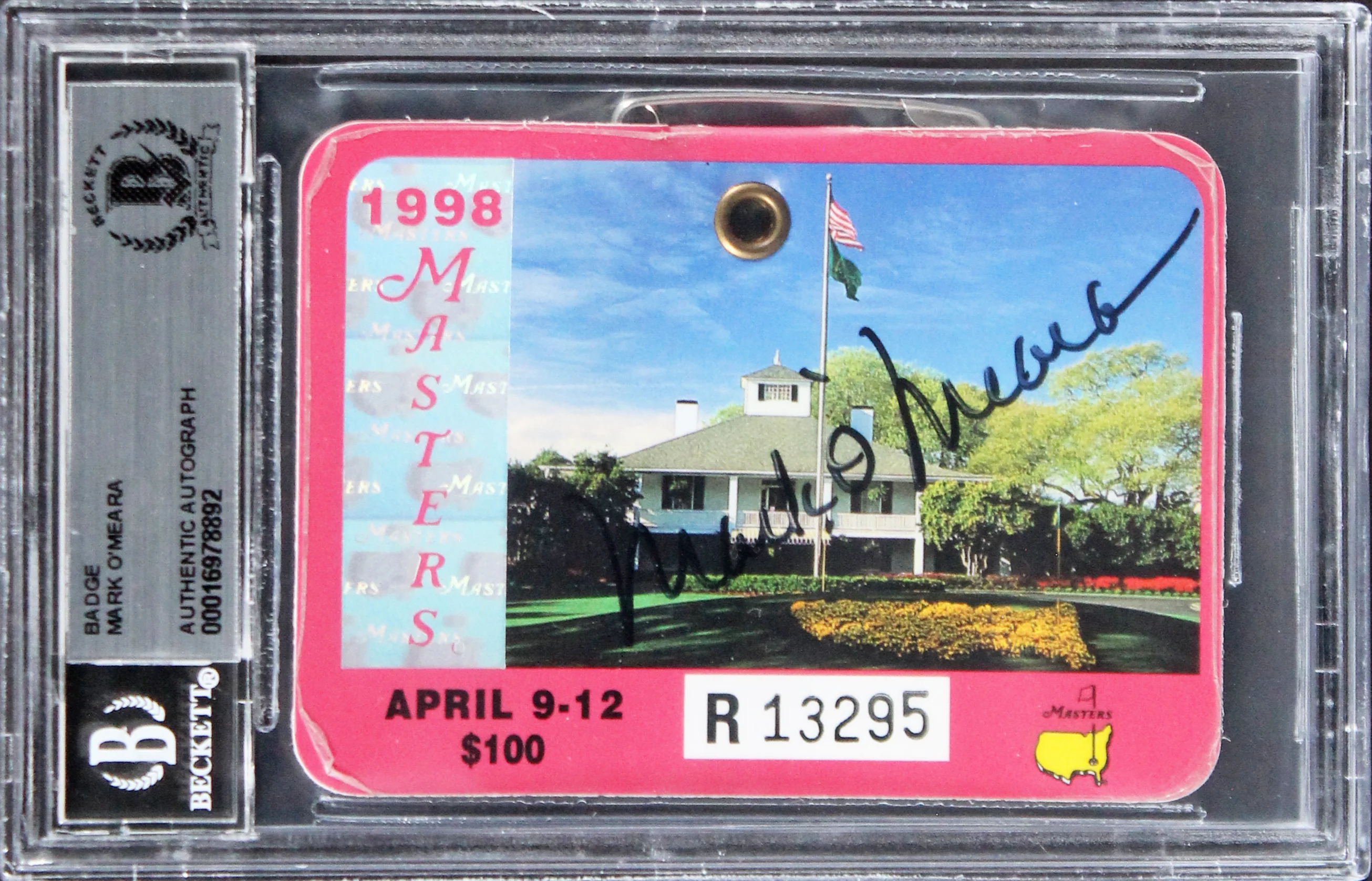 Mark O'Meara Signed 1998 Masters Augusta National Club Badge Ticket BAS Slabbed - Image 2