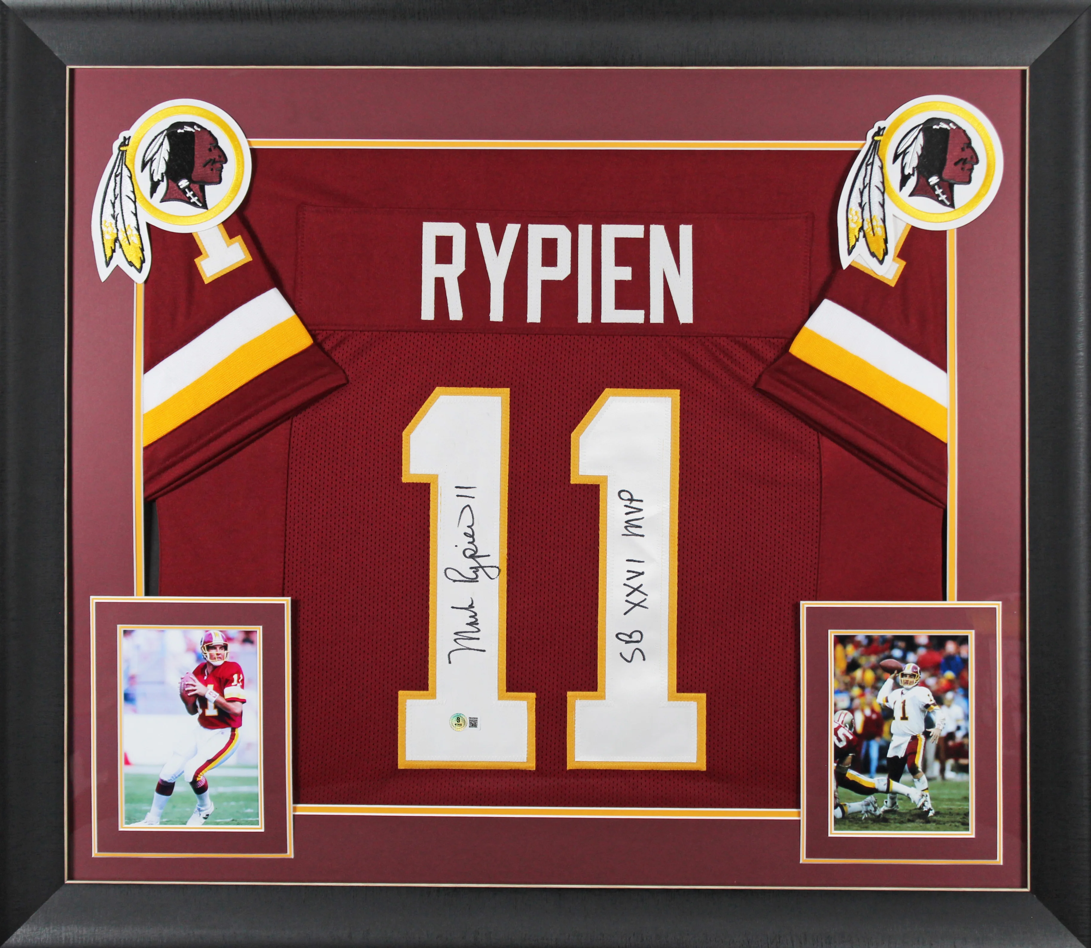 Mark Rypien "SB XXVI MVP" Signed Maroon Pro Style Framed Jersey BAS Witnessed 2 - Image 2