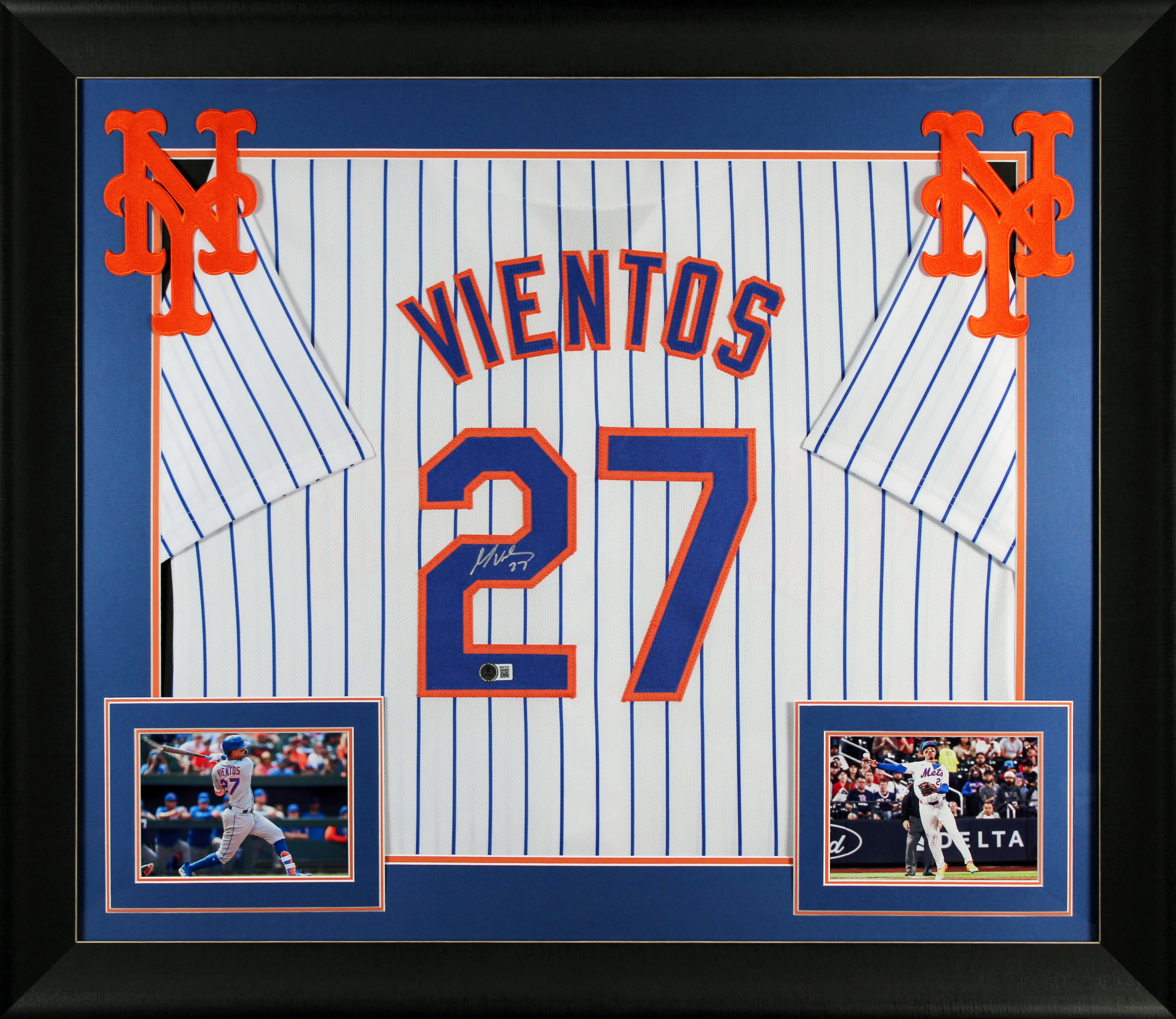 Mark Vientos Authentic Signed White Pinstripe Pro Style Framed Jersey BAS Wit - Image 2
