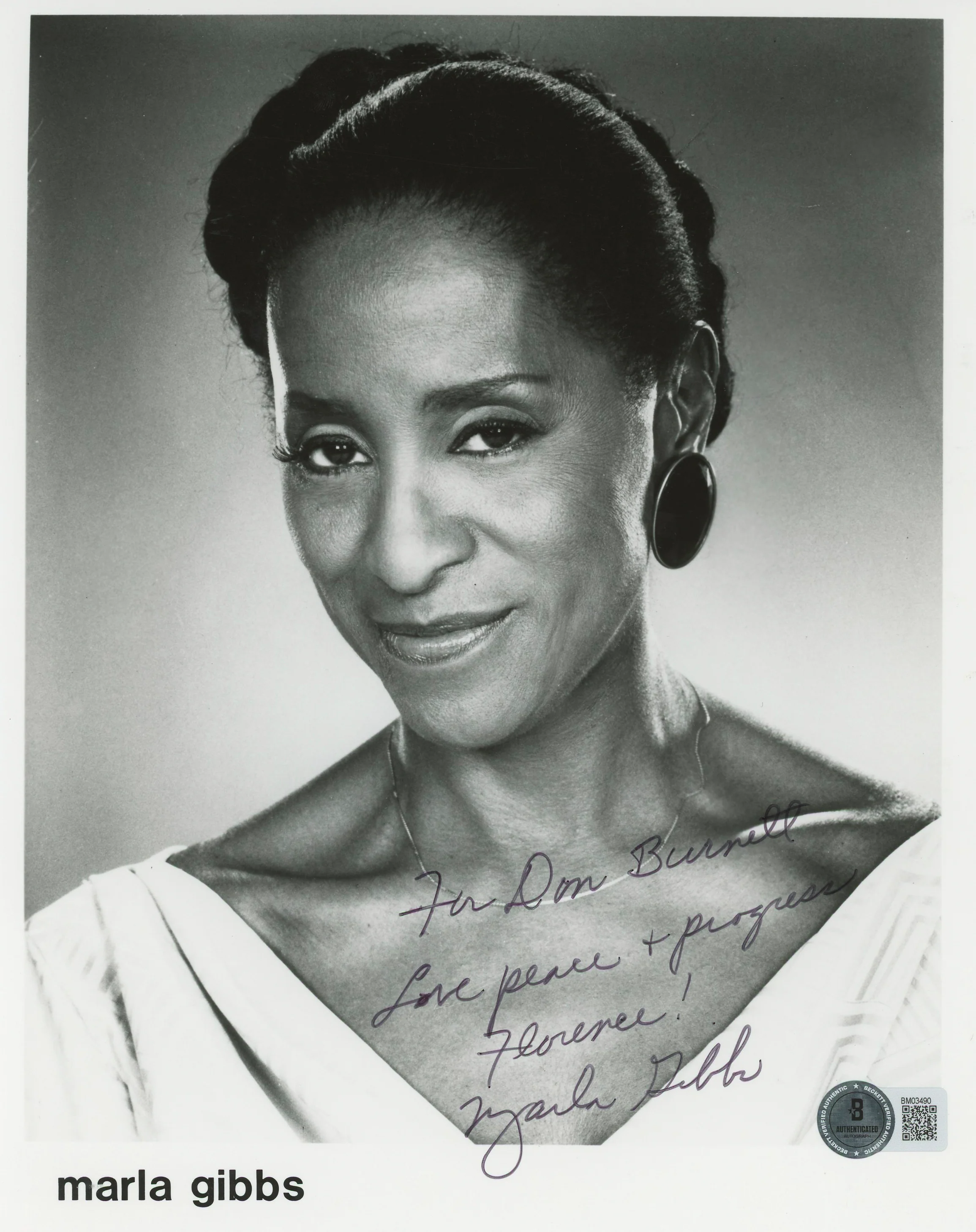Marla Gibbs The Jeffersons "Love Peace " Signed 8x10 Photo BAS #BM03490 - Image 2