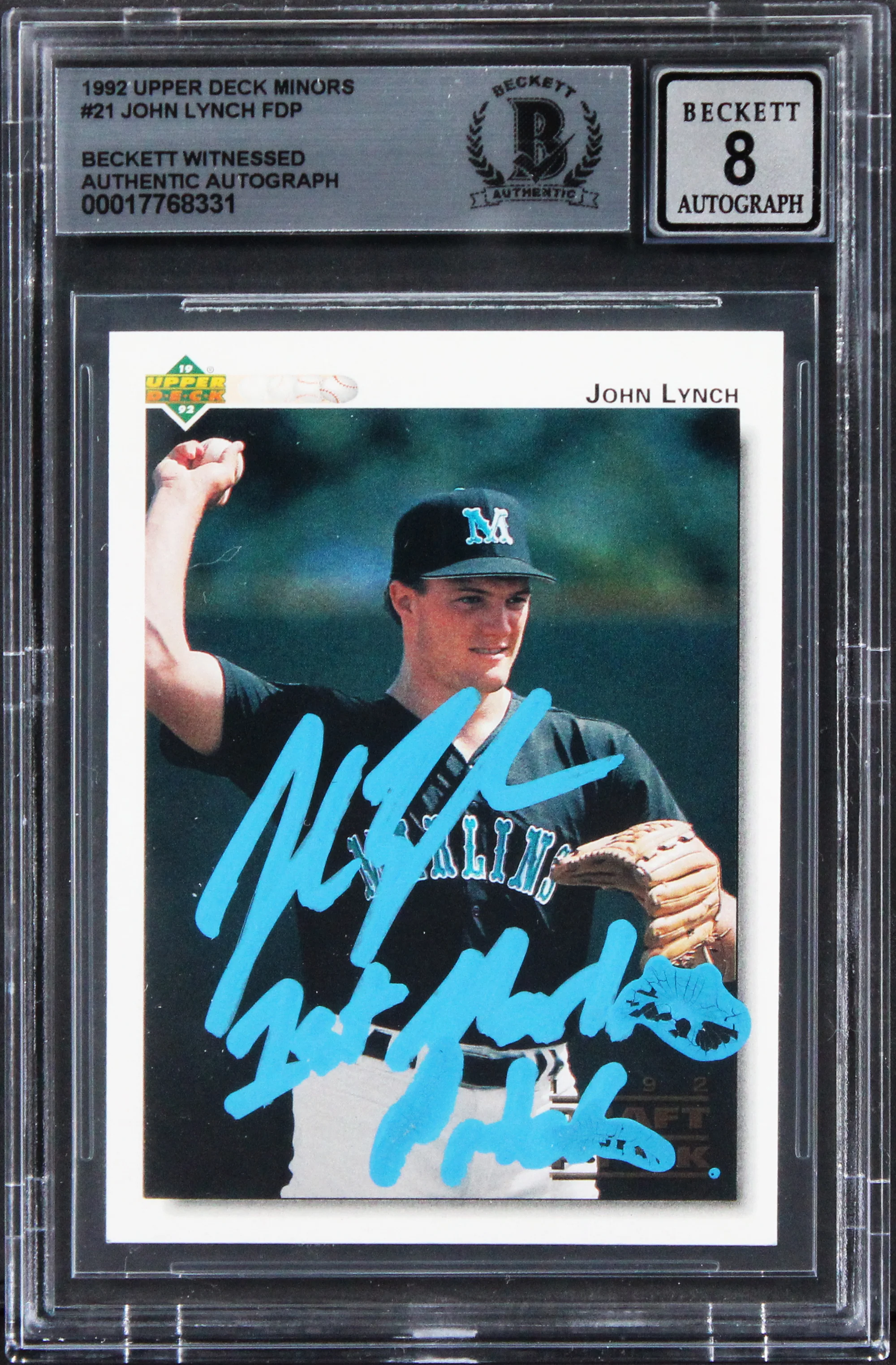 Marlins John Lynch Authentic Signed 1992 Upper Deck Minors #21 Card BAS Slabbed - Image 2