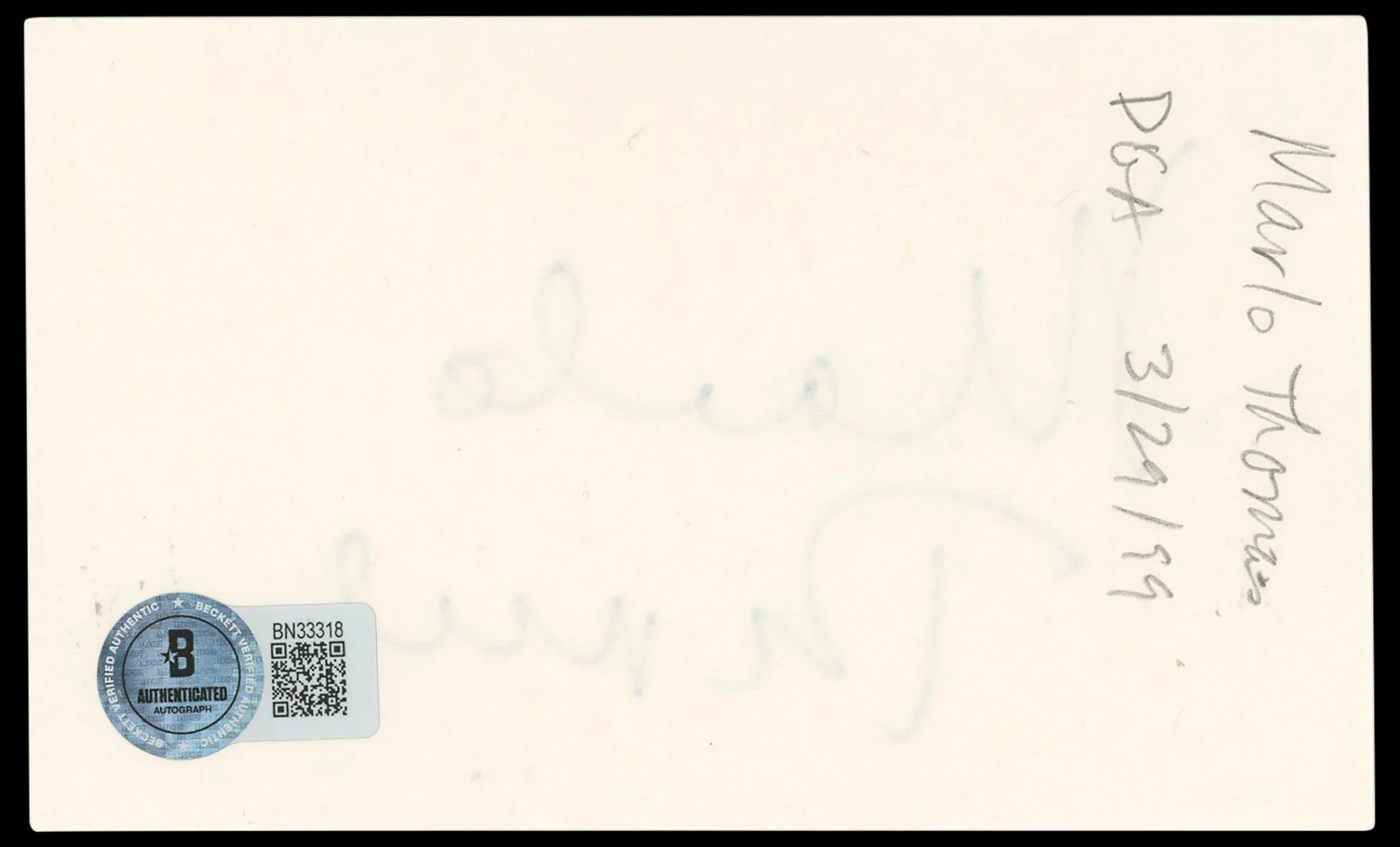 Marlo Thomas That Girl Authentic Signed 3x5 Index Card Autographed BAS #BN33318 - Image 3