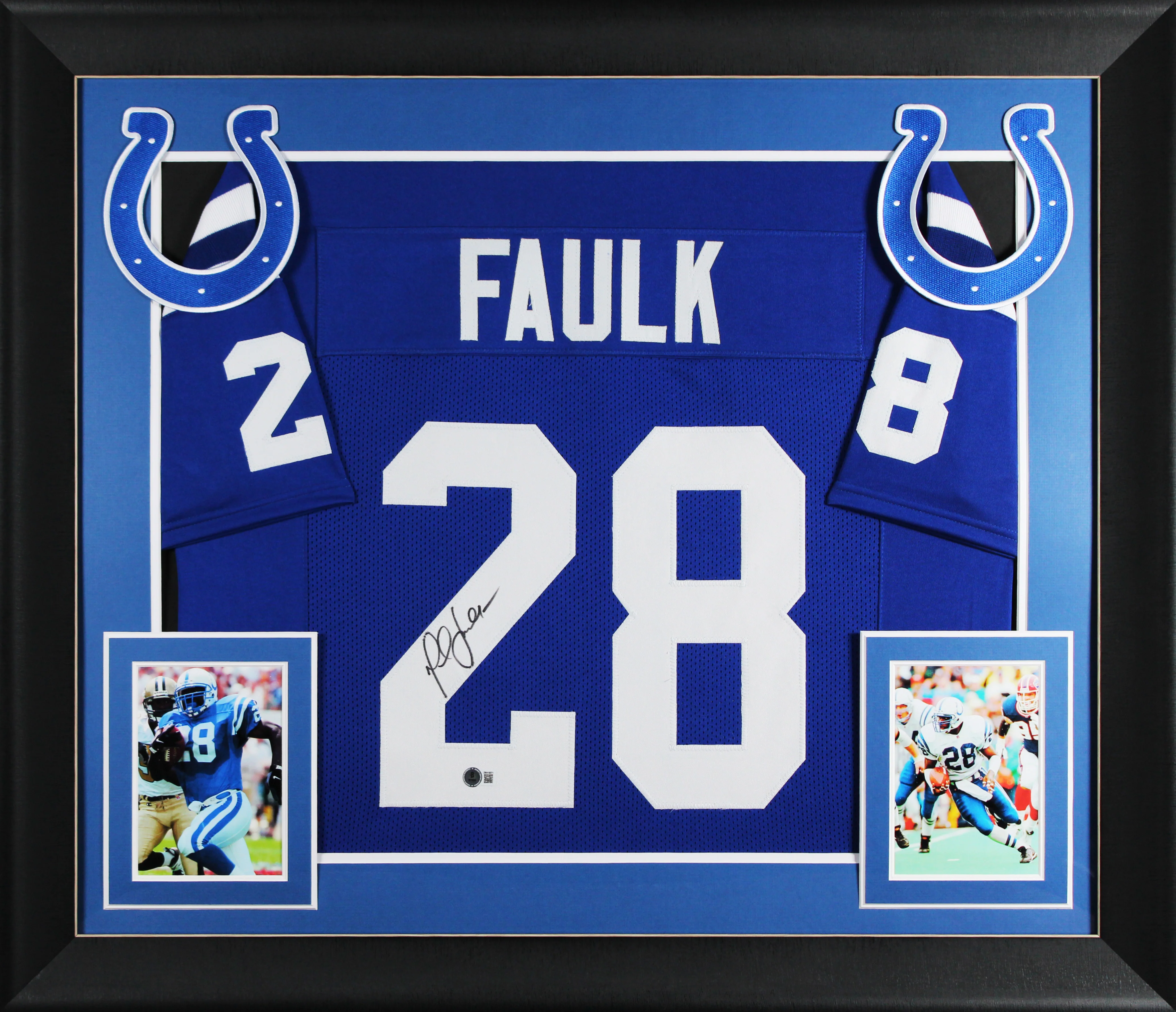 Marshall Faulk Authentic Signed Blue Pro Style Framed Jersey BAS Witnessed - Image 2