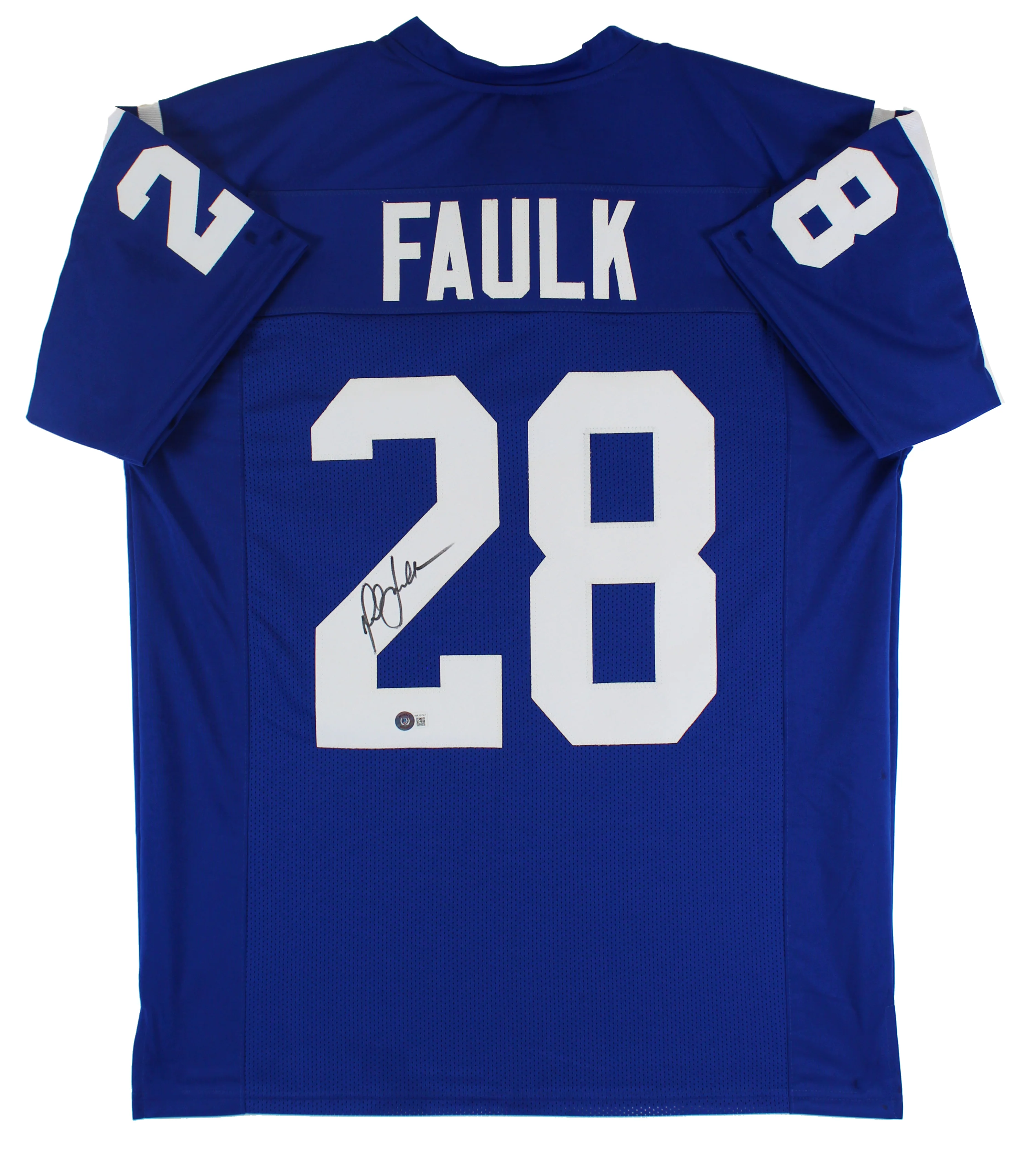 Marshall Faulk Authentic Signed Blue Pro Style Jersey Autographed BAS Witnessed - Image 2
