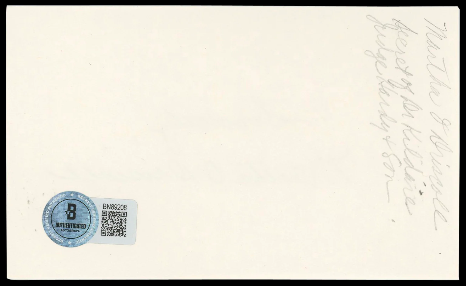 Martha O'Driscoll House of Dracula Authentic Signed 3x5 Index Card BAS #BN89208 - Image 3