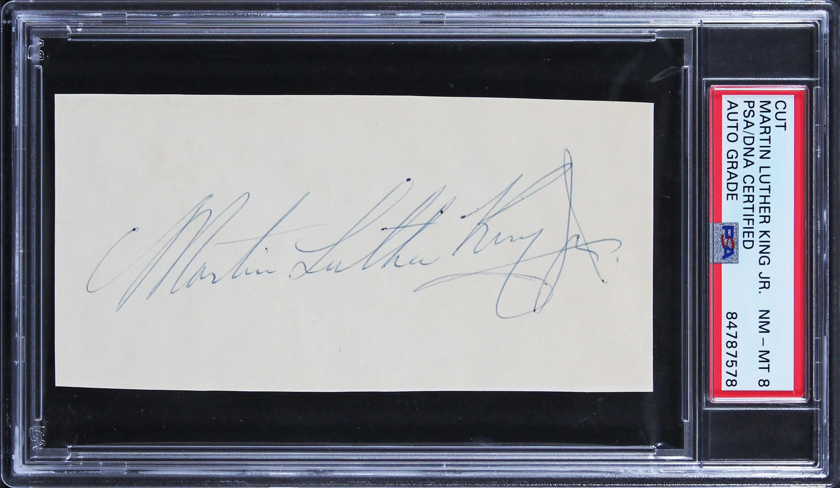 Martin Luther King Jr. Authentic Signed 2.5x5 Cut Signature Auto 8 PSA Slabbed