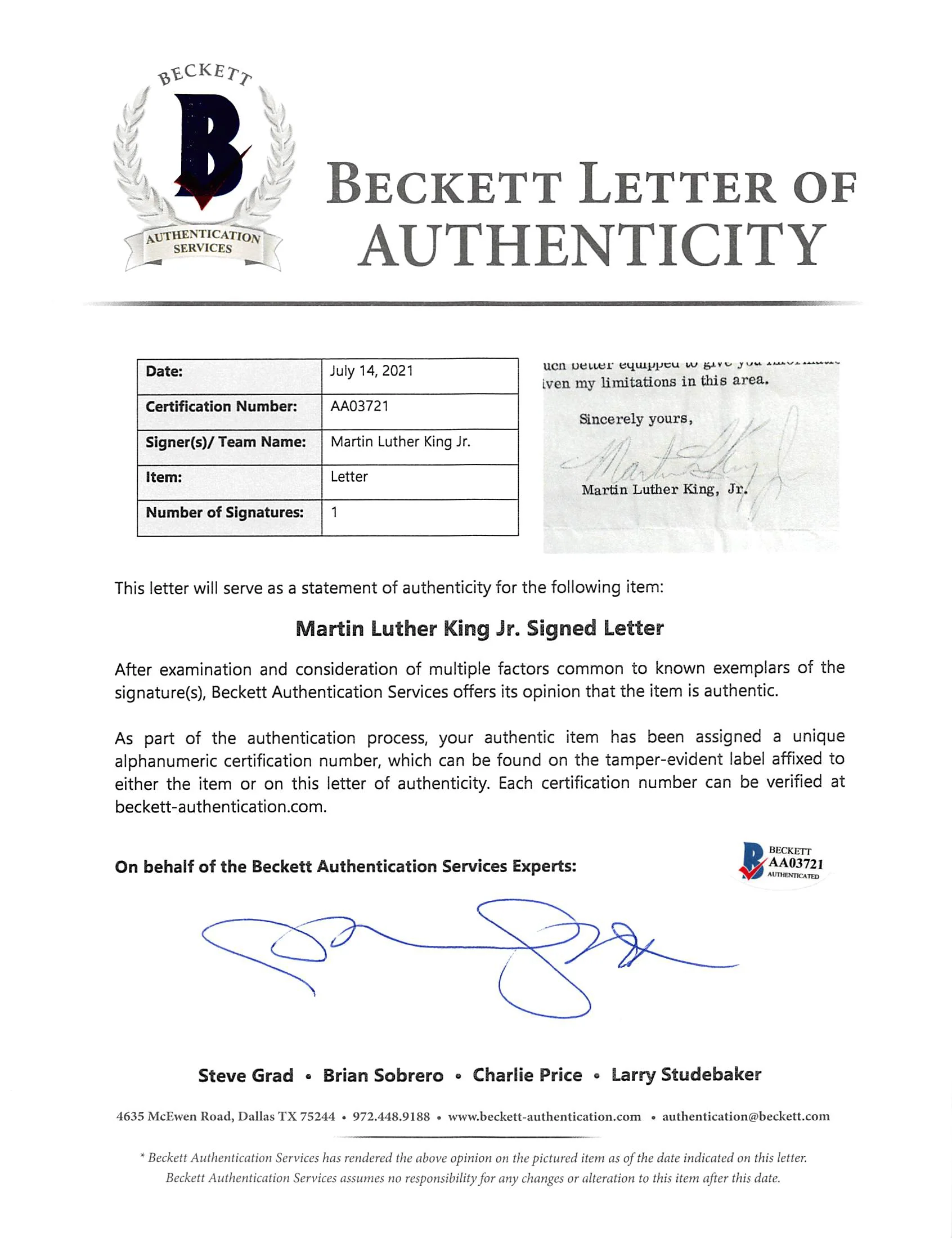 Martin Luther King Jr. Signed 8.5x11 1966 Letter On SCLC Letterhead BAS #AA03721 - Image 6