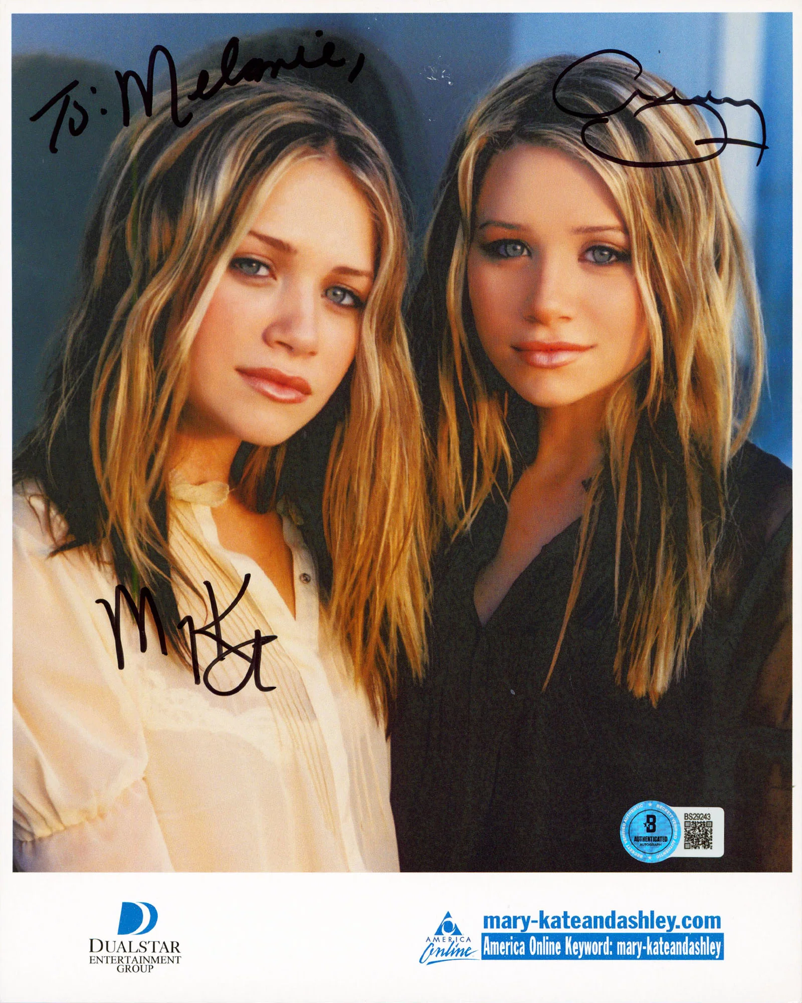 Mary-Kate & Ashley Olsen Full House "To Melanie" Signed 8x10 Photo BAS #BS29243 - Image 2
