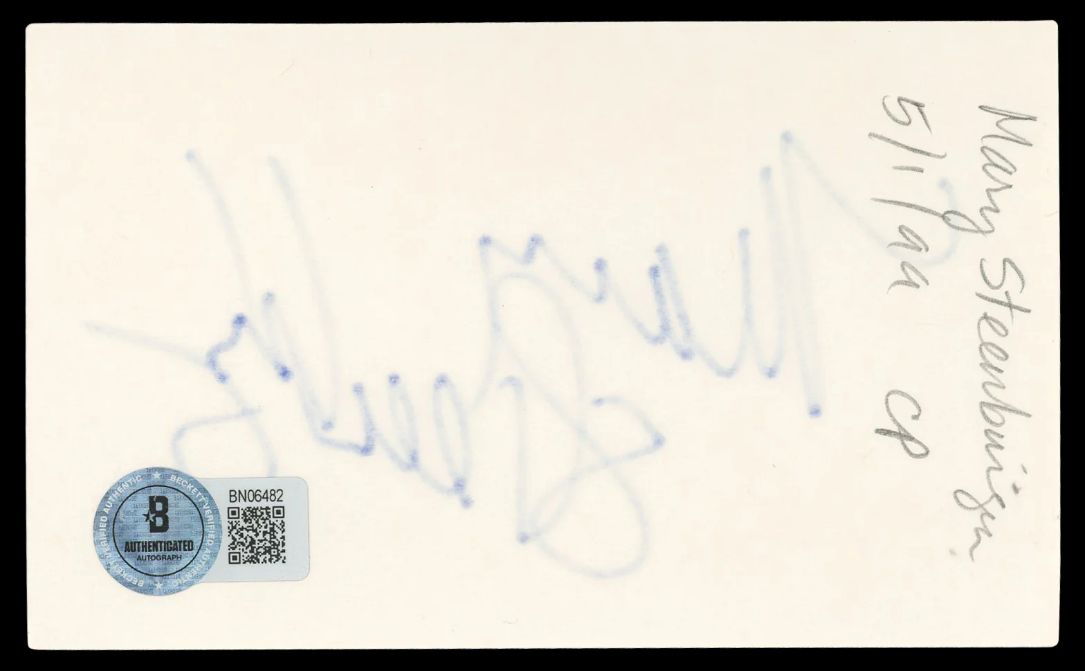 Mary Steenburgen Time After Time Authentic Signed 3x5 Index Card BAS #BN06482 - Image 3