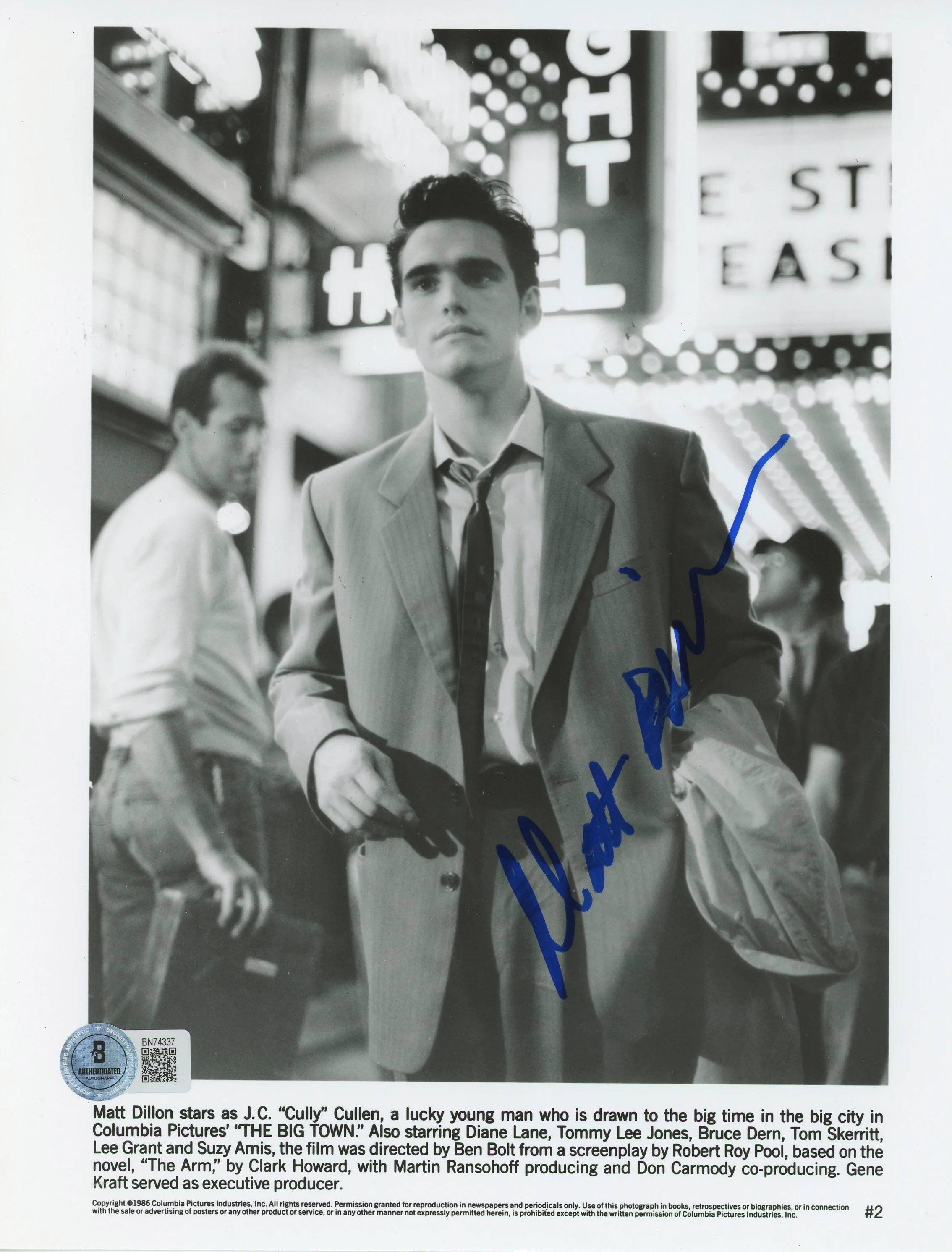 Matt Dillon The Big Town Authentic Signed 8x10 Photo Autographed BAS #BN74337 - Image 2