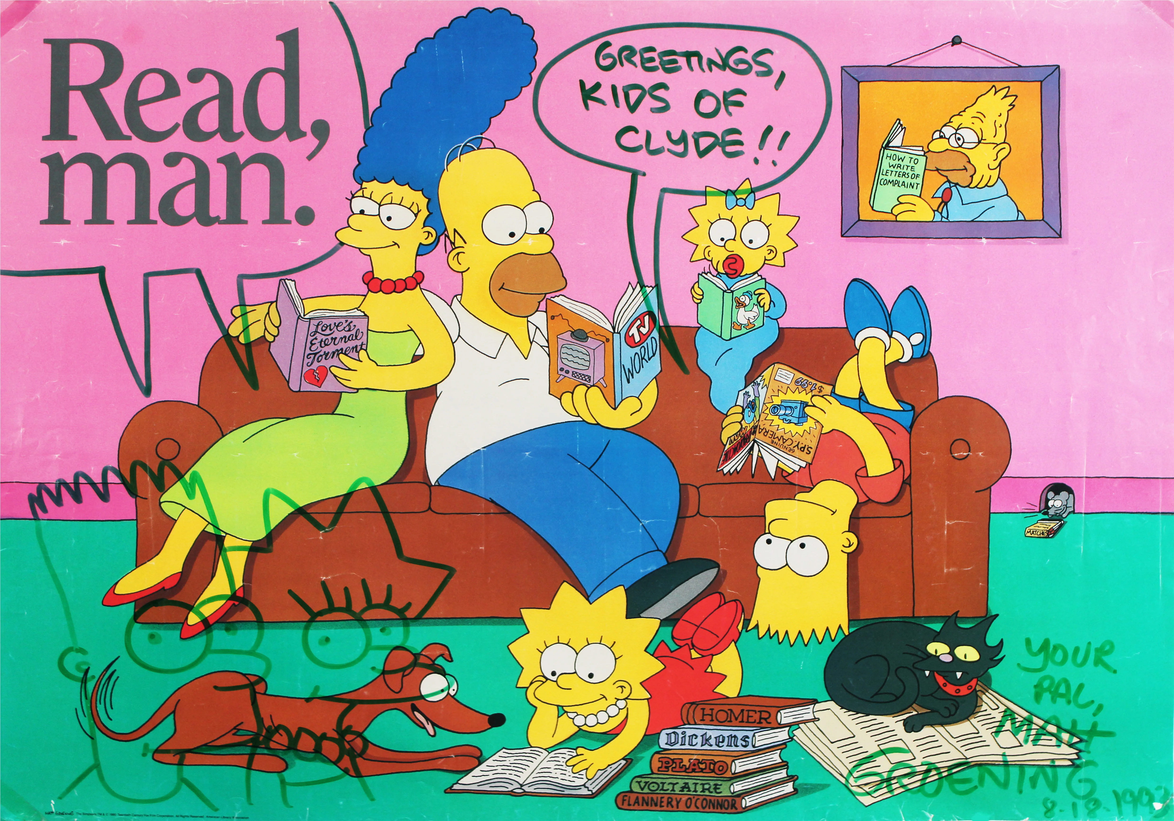 Matt Groening Simpsons Signed 22x31 Poster w/ Bart & Lisa Sketch BAS #AE16841 - Image 2