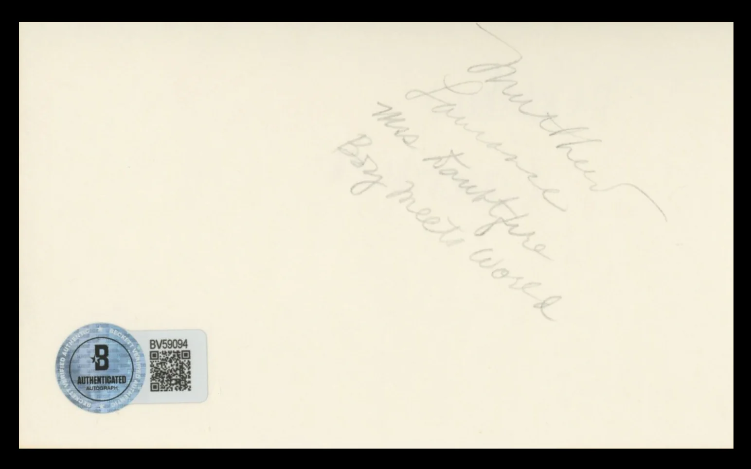 Matthew Lawrence Mrs. Doubtfire Authentic Signed 3x5 Index Card BAS #BV59094 - Image 3