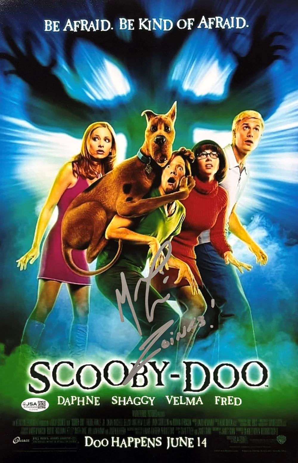 Matthew Lillard Signed 11x17 Scooby-Doo Photo Zoinks Inscribed JSA QR