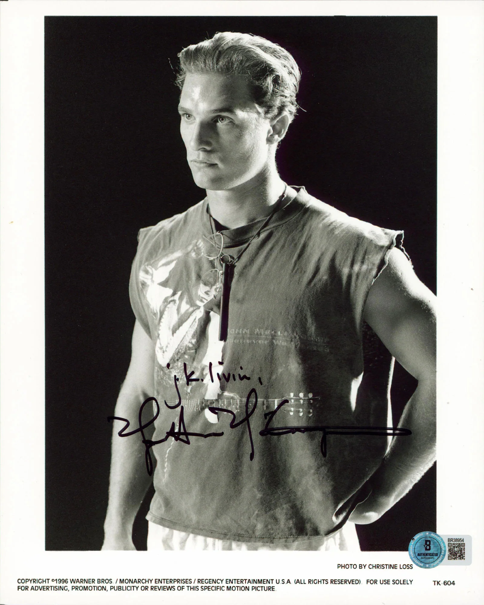 Matthew McConaughey A Time to Kill "J.K. Livin" Signed 8x10 Photo BAS #BR38954