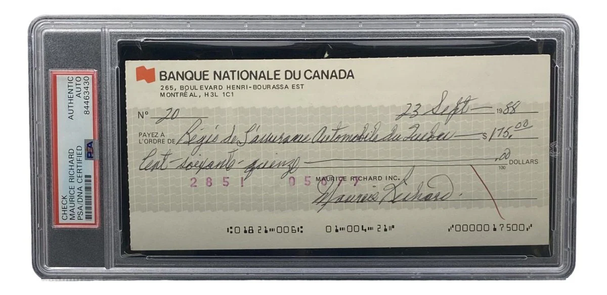 Maurice Richard Signed Montreal Canadiens Bank Check #20 PSA/DNA