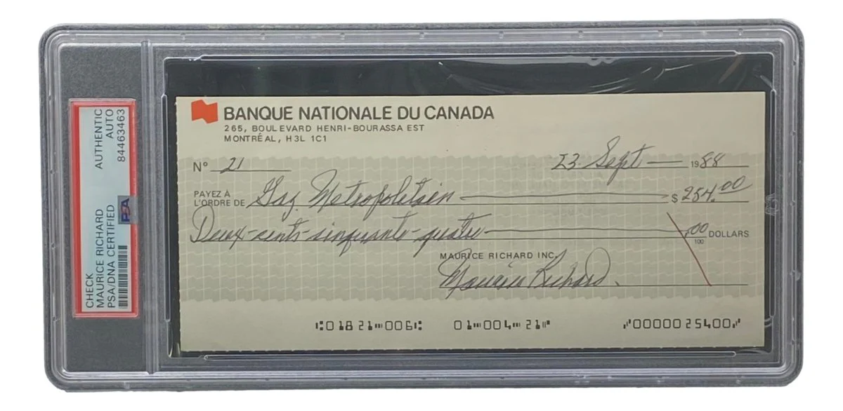 Maurice Richard Signed Montreal Canadiens Bank Check #21 PSA/DNA