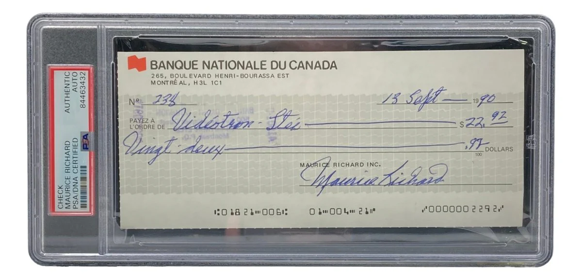 Maurice Richard Signed Montreal Canadiens Bank Check #238 PSA/DNA