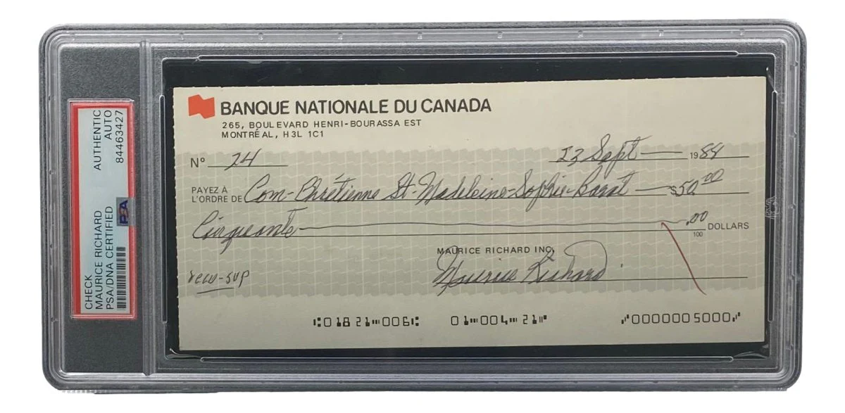 Maurice Richard Signed Montreal Canadiens Bank Check #24 PSA/DNA