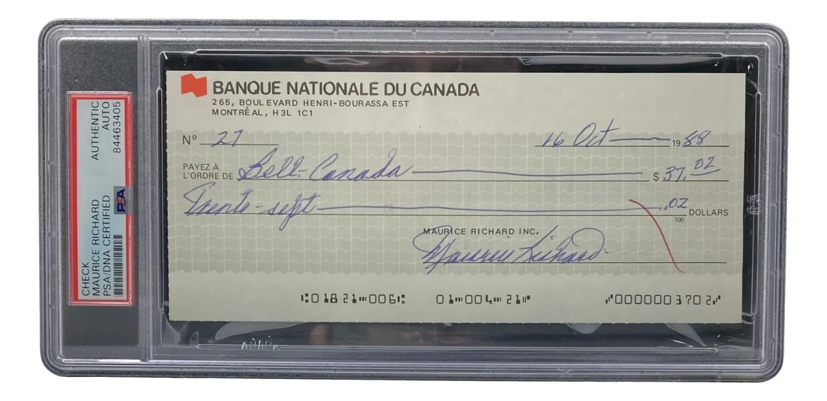 Maurice Richard Signed Montreal Canadiens Bank Check #27 PSA/DNA