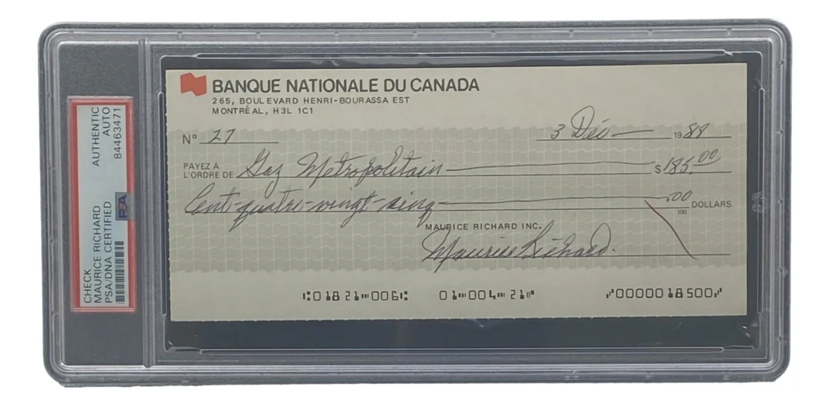 Maurice Richard Signed Montreal Canadiens Bank Check #27 PSA/DNA